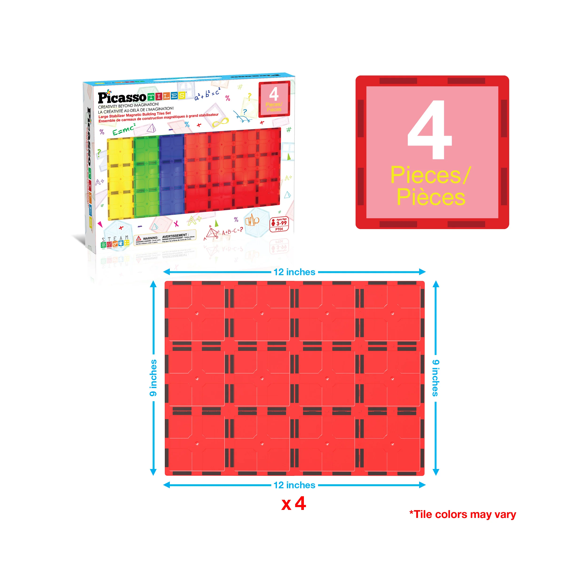PicassoTiles Magnetic Tile Base Plates Large Stabilizer Set (4 Pieces) - Image 3