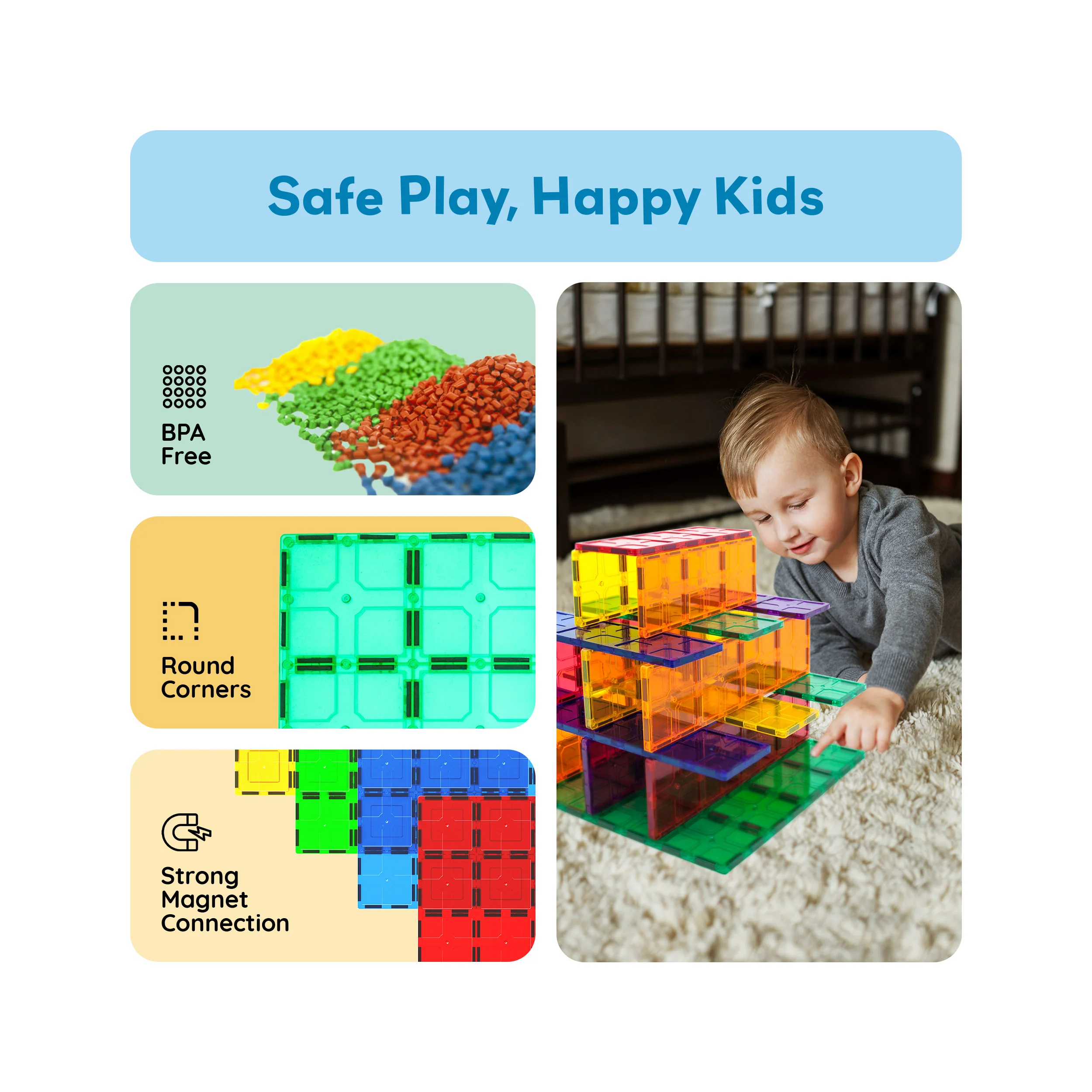PicassoTiles Magnetic Tile Base Plates Large Stabilizer Set (4 Pieces) - Image 6