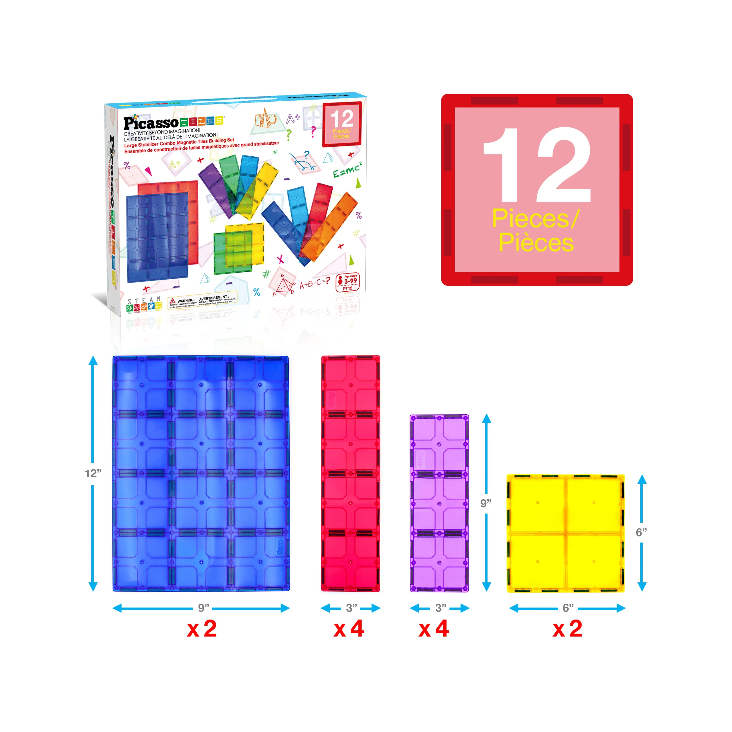 PicassoTiles Magnetic Building Tiles XL Foundation Set (12 Pieces) - Image 3