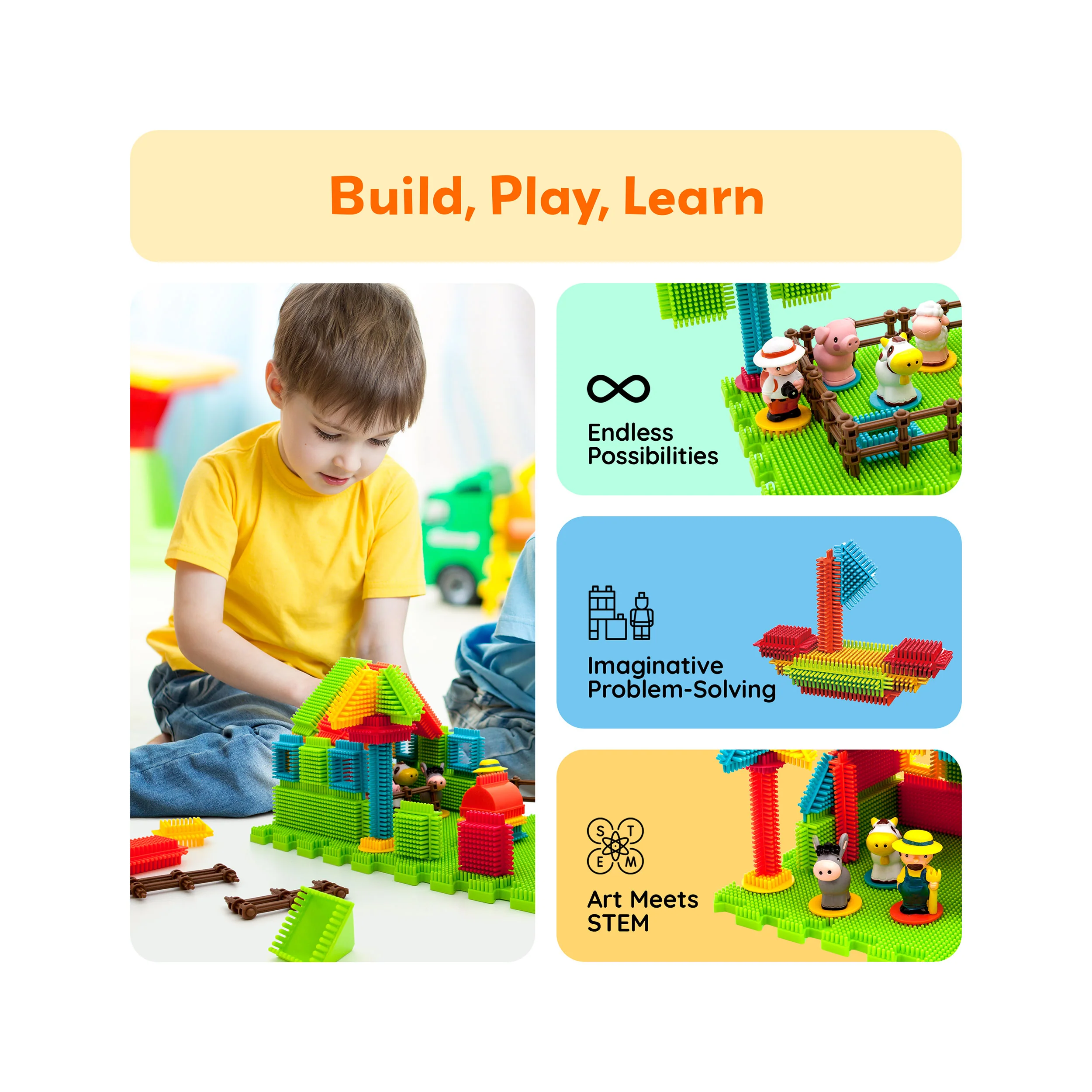 PicassoTiles Soft Building Blocks Hedgehog Farm Set - Image 4