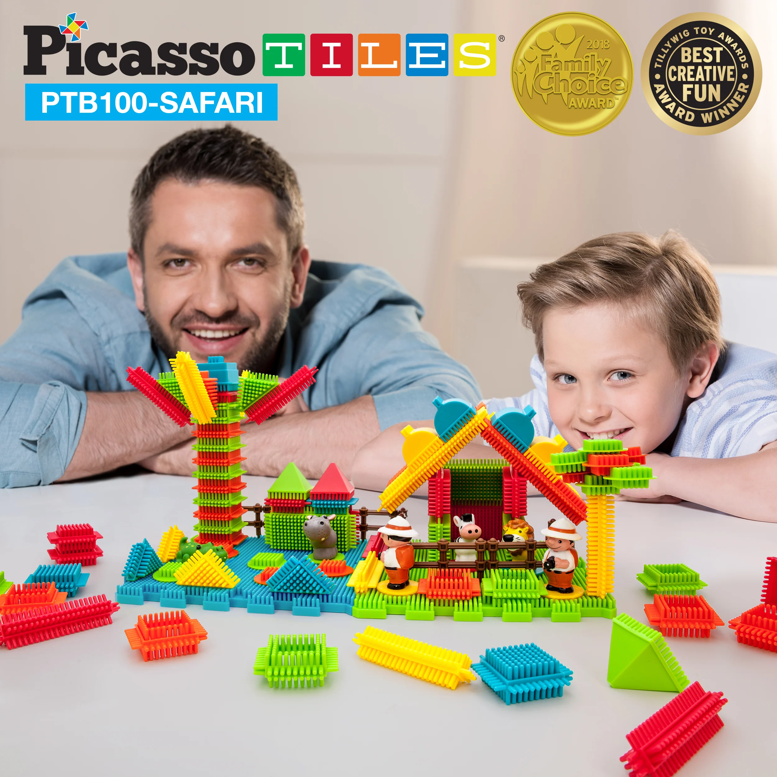 PicassoTiles 100pc Hedgehog Building Block Safari Theme Set - Image 2