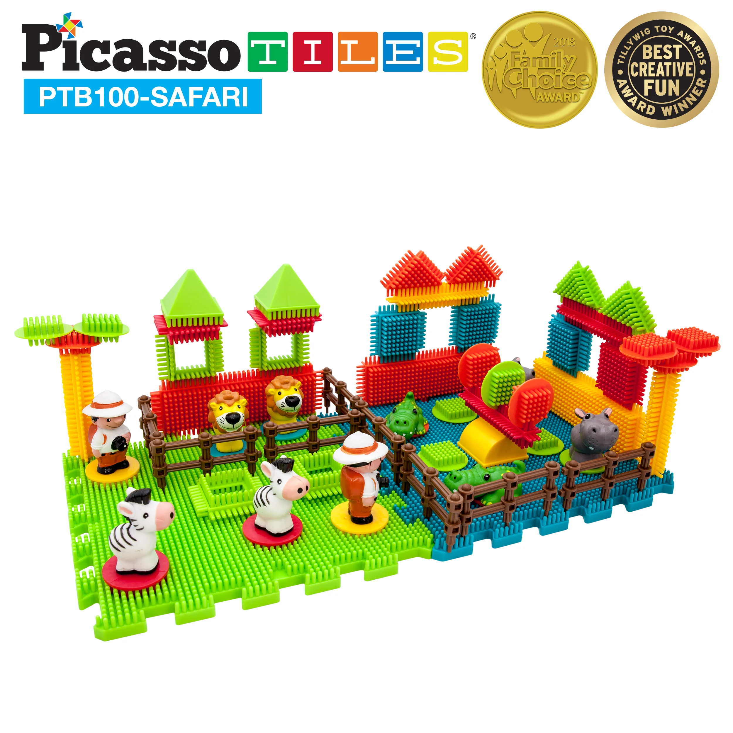 PicassoTiles 100pc Hedgehog Building Block Safari Theme Set - Image 3