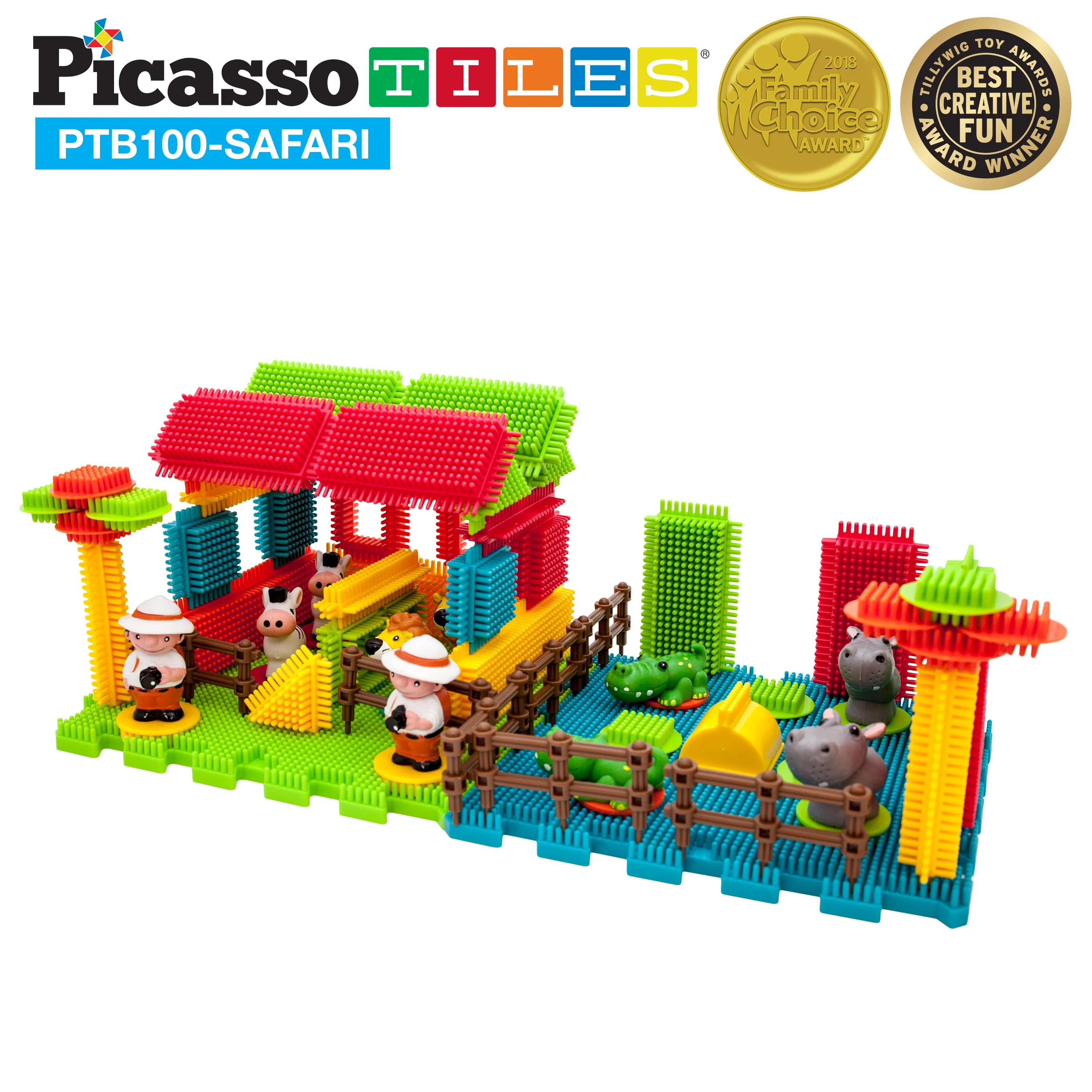 PicassoTiles 100pc Hedgehog Building Block Safari Theme Set - Image 4