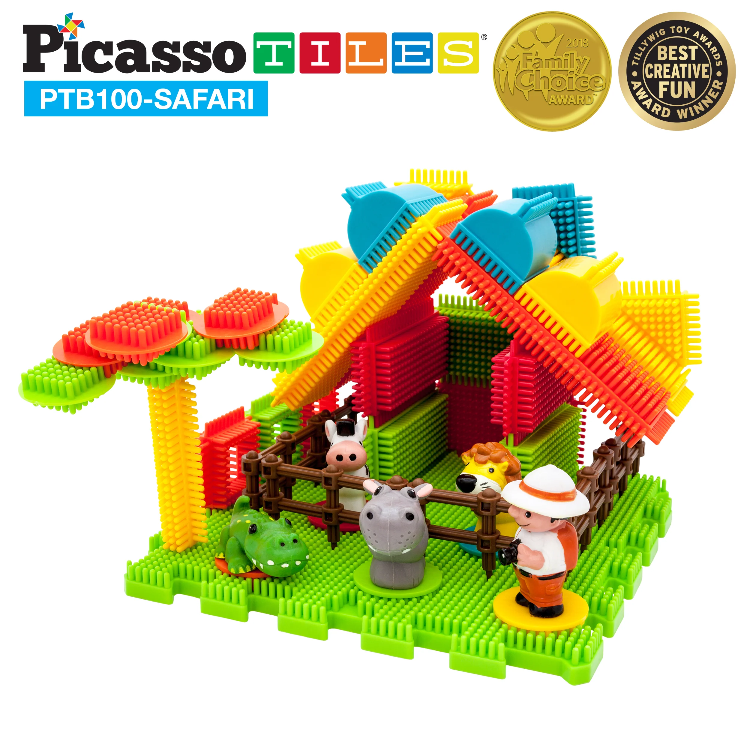 PicassoTiles 100pc Hedgehog Building Block Safari Theme Set - Image 5