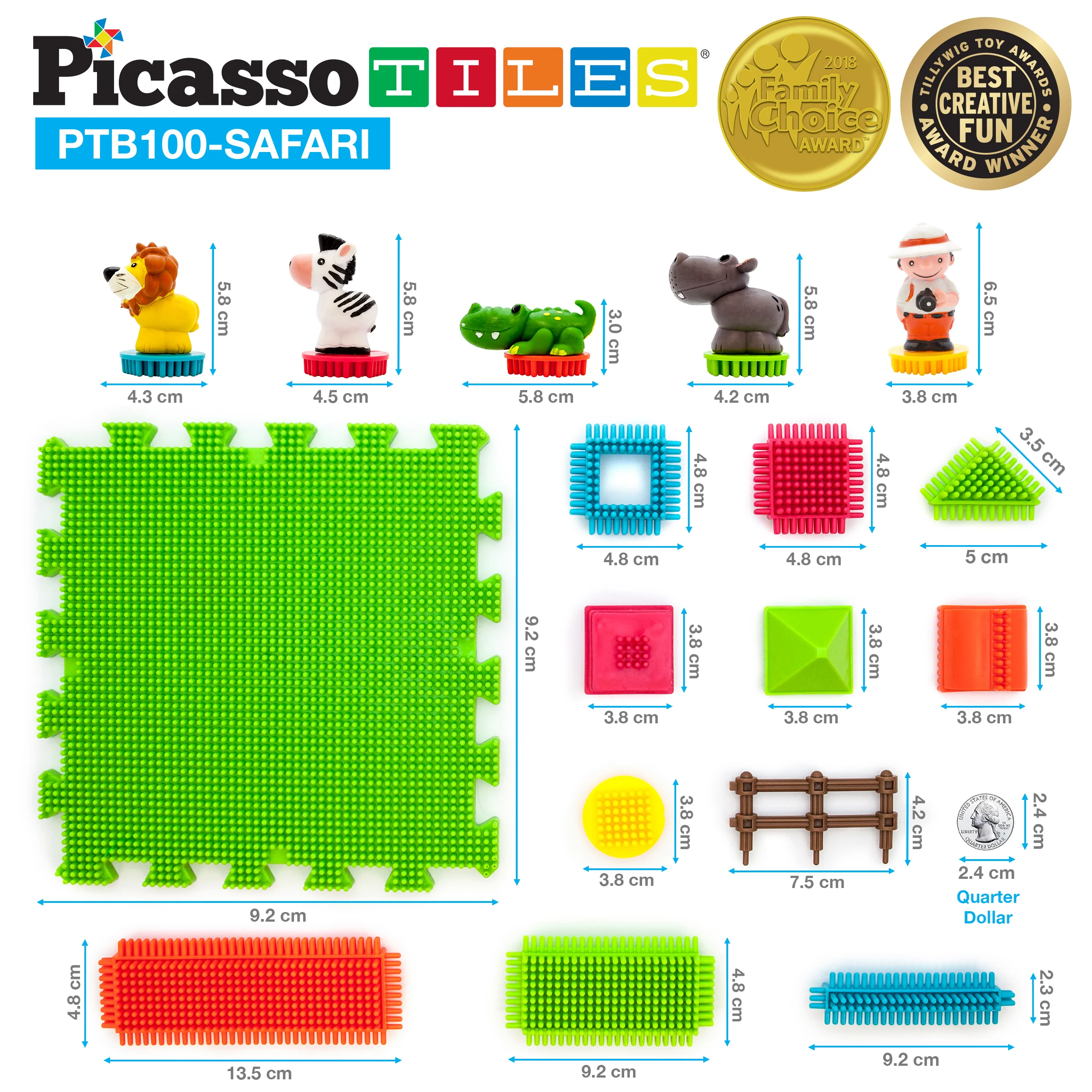 PicassoTiles 100pc Hedgehog Building Block Safari Theme Set - Image 6