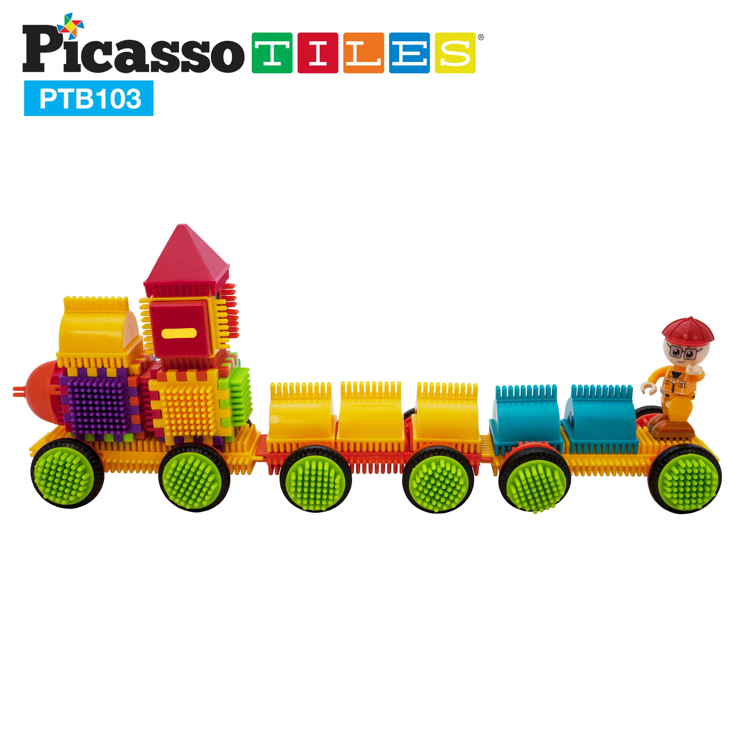 PicassoTiles 103pc Train Theme Hedgehog Building Blocks Set - Image 3