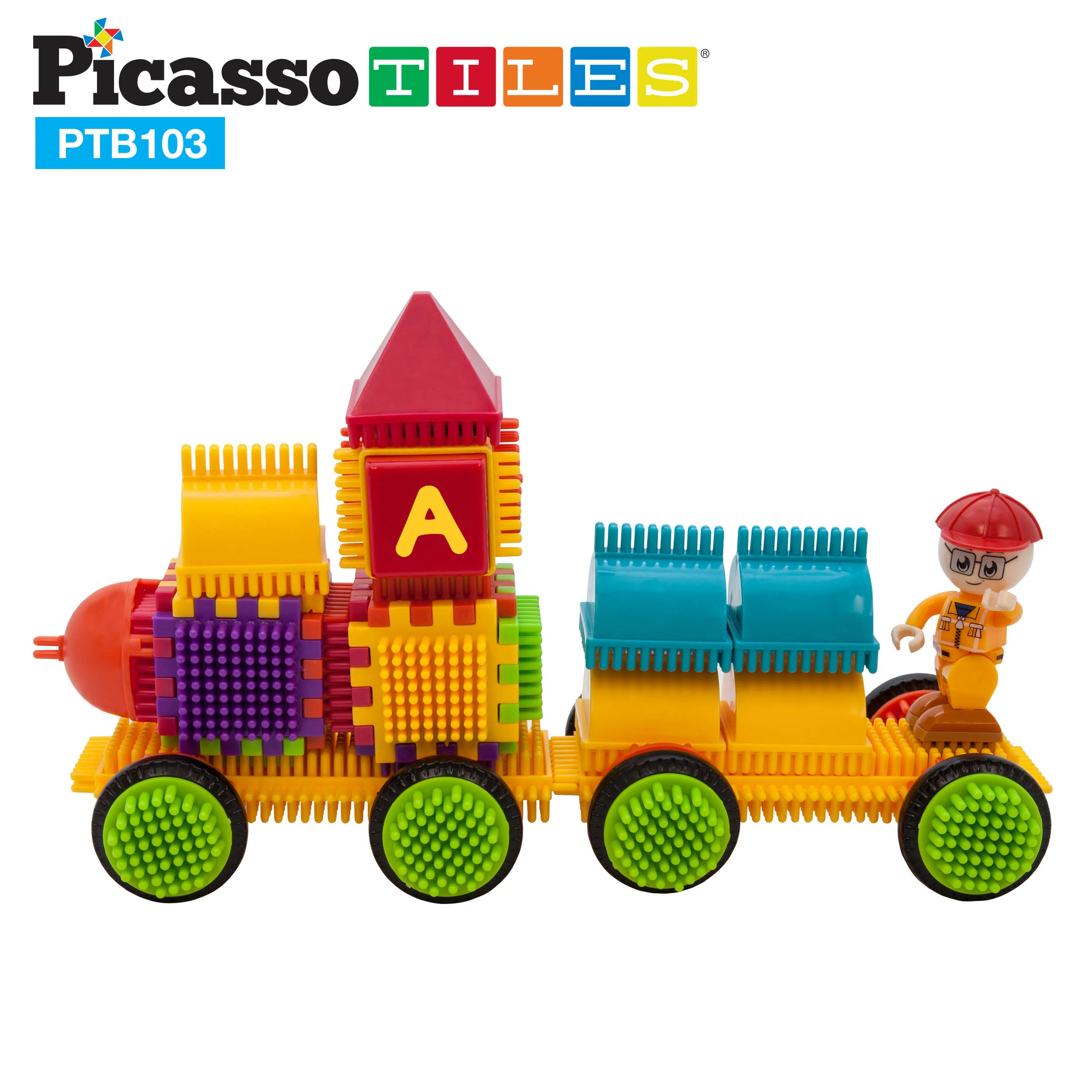 PicassoTiles 103pc Train Theme Hedgehog Building Blocks Set - Image 5