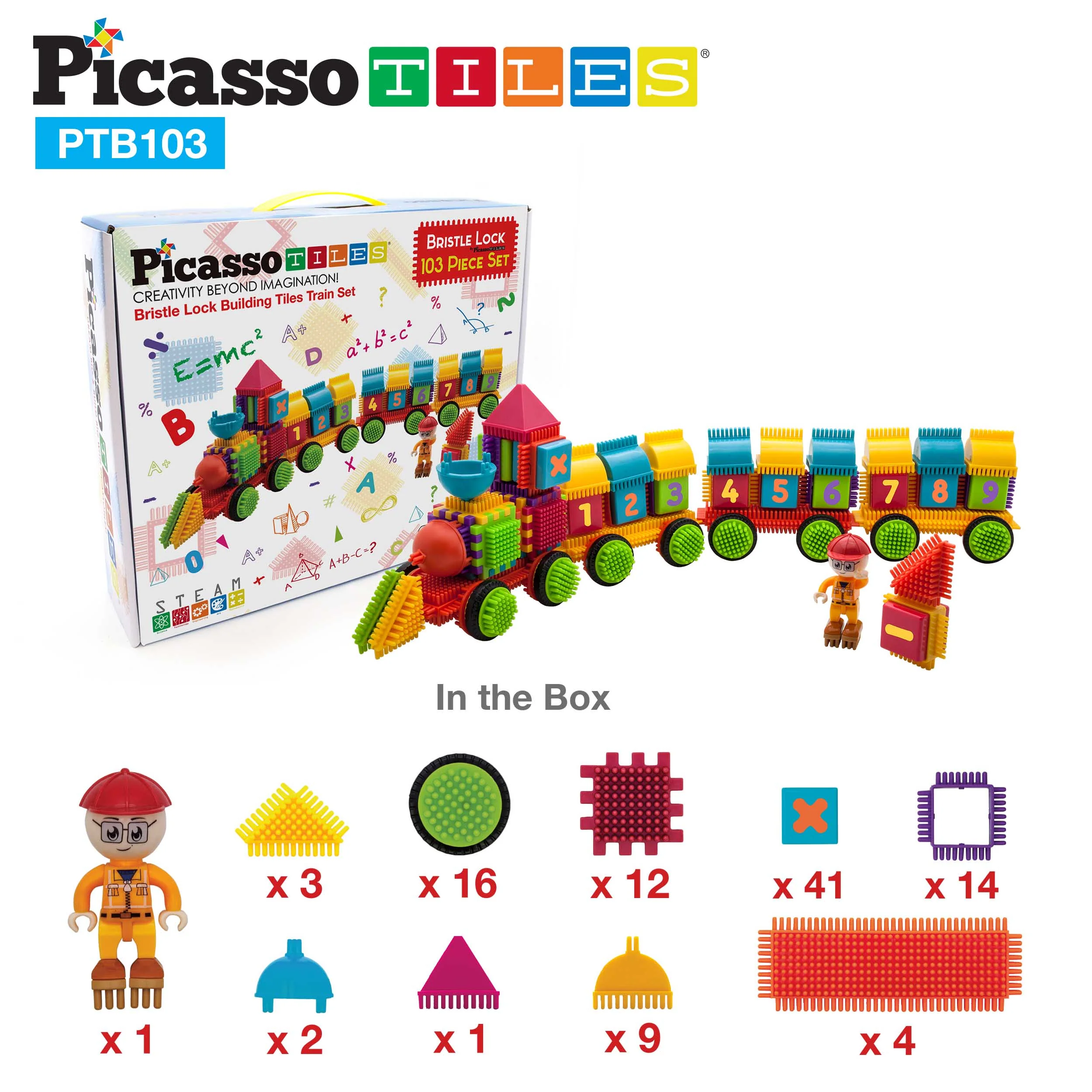 PicassoTiles 103pc Train Theme Hedgehog Building Blocks Set - Image 7