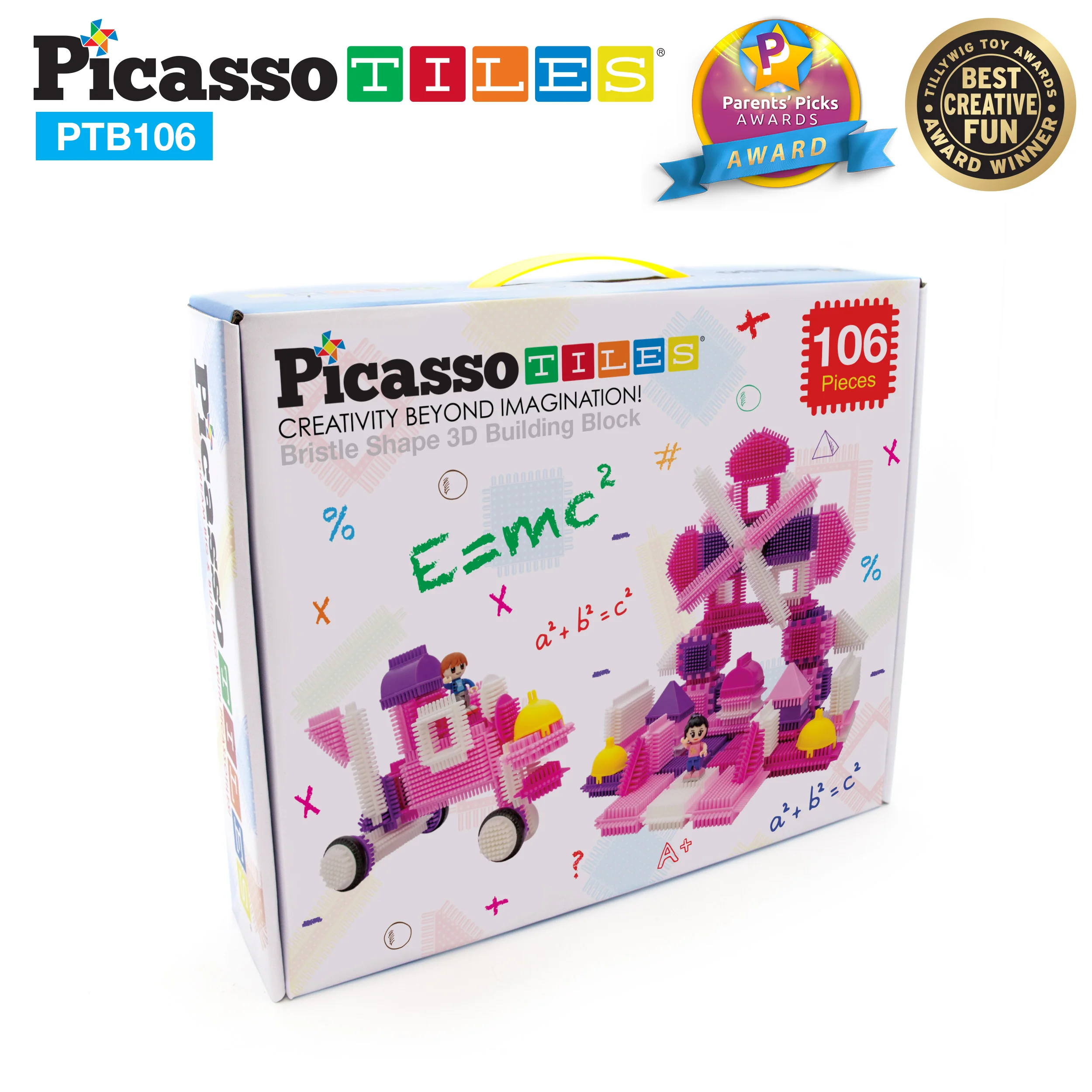 PicassoTiles 106pc Pink Castle Hedgehog Building Blocks Basic Building Set - Image 8
