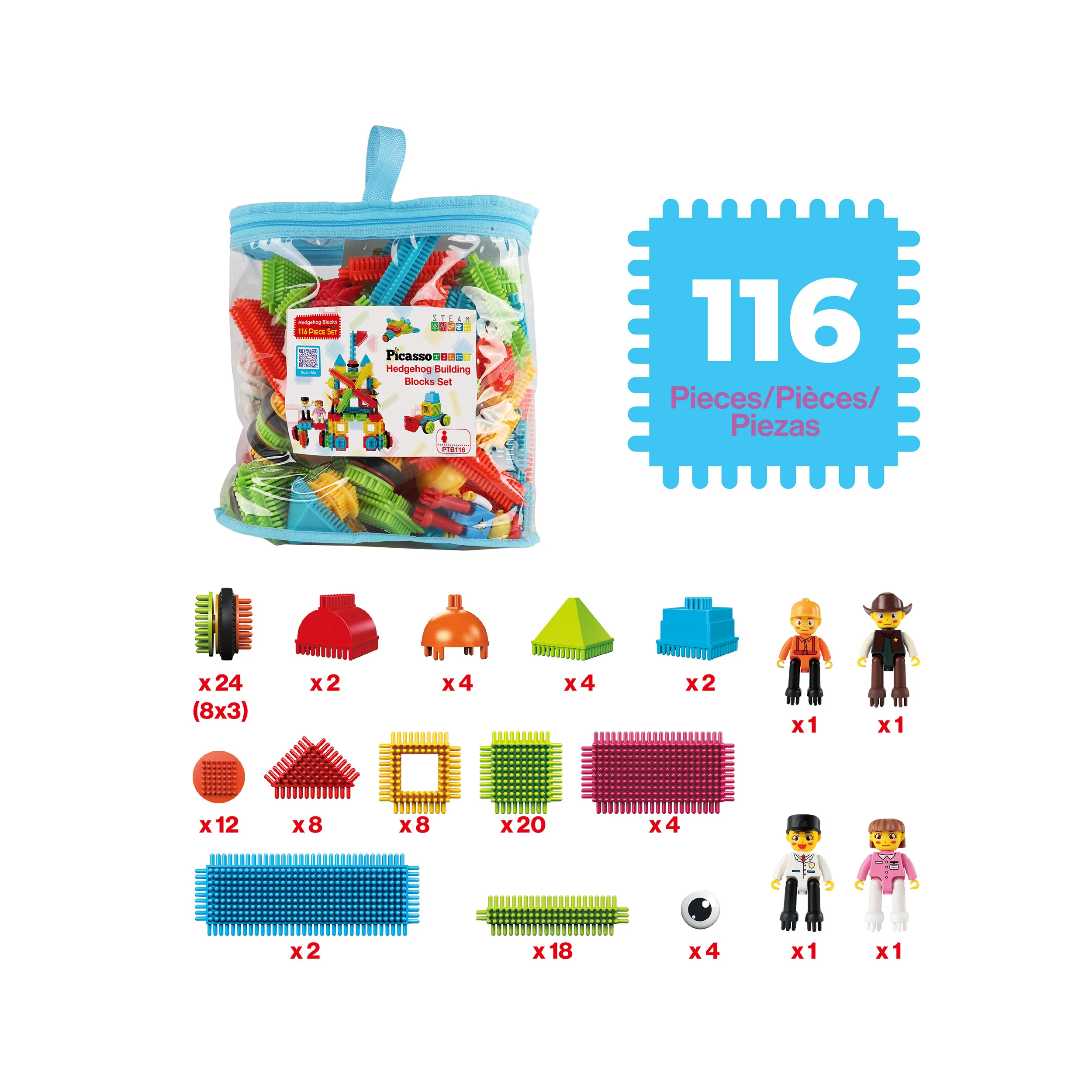 PicassoTiles 116pc Hedgehog Building Block Building Set - Image 3