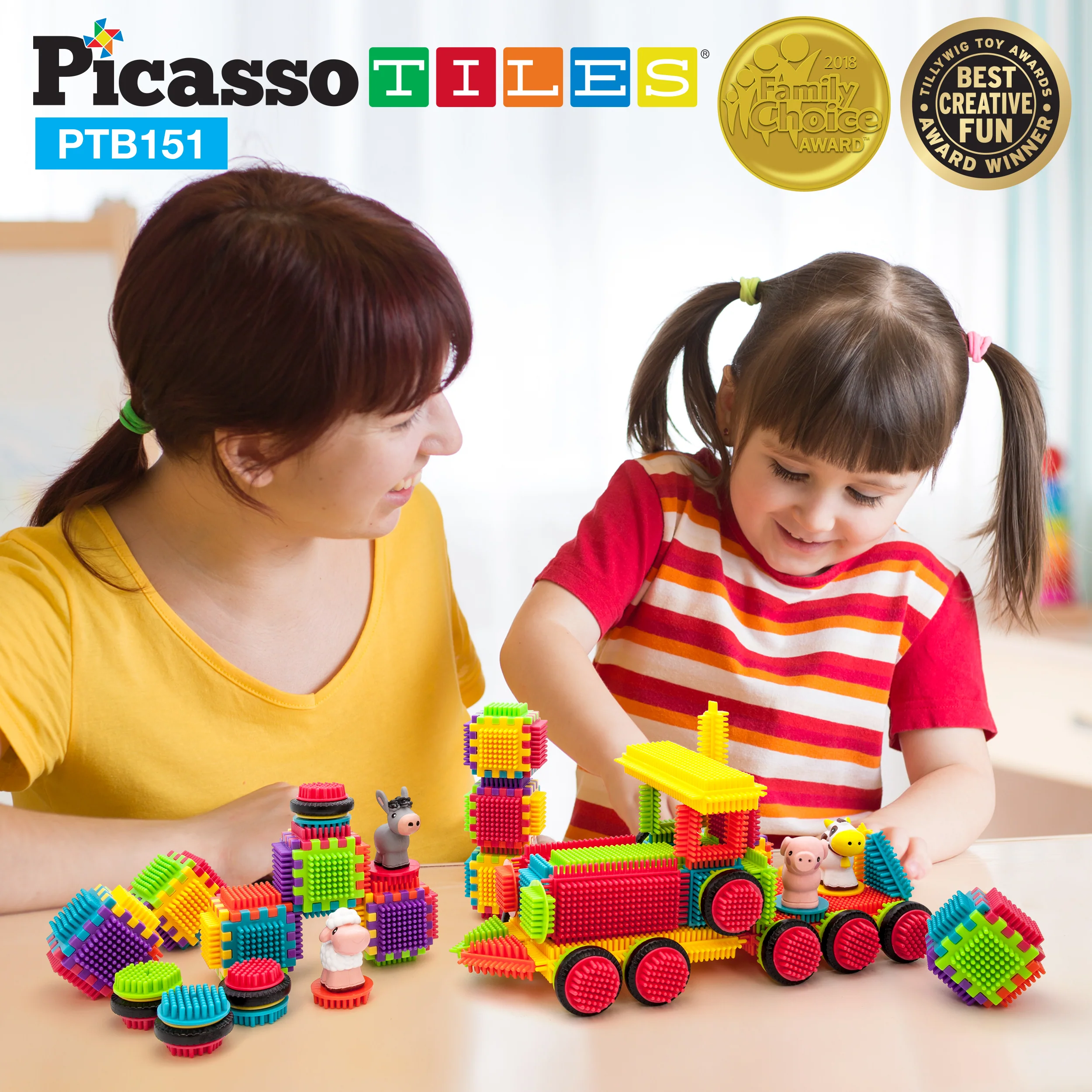 PicassoTiles 151pc Hedgehog Building Block Truck Theme - Image 2