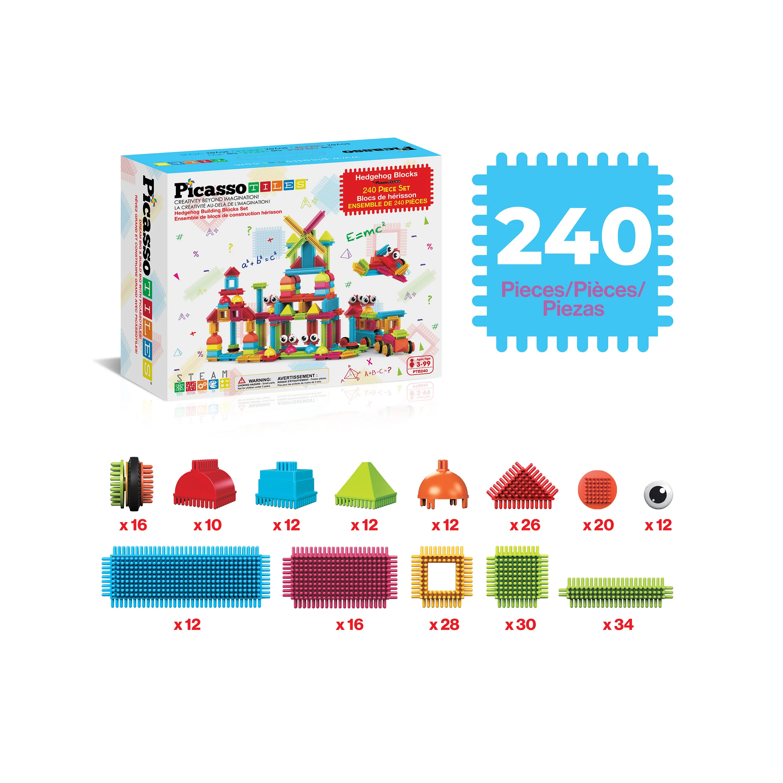 PicassoTiles 240pc Hedgehog Building Blocks w/ Idea Booklet - Image 3