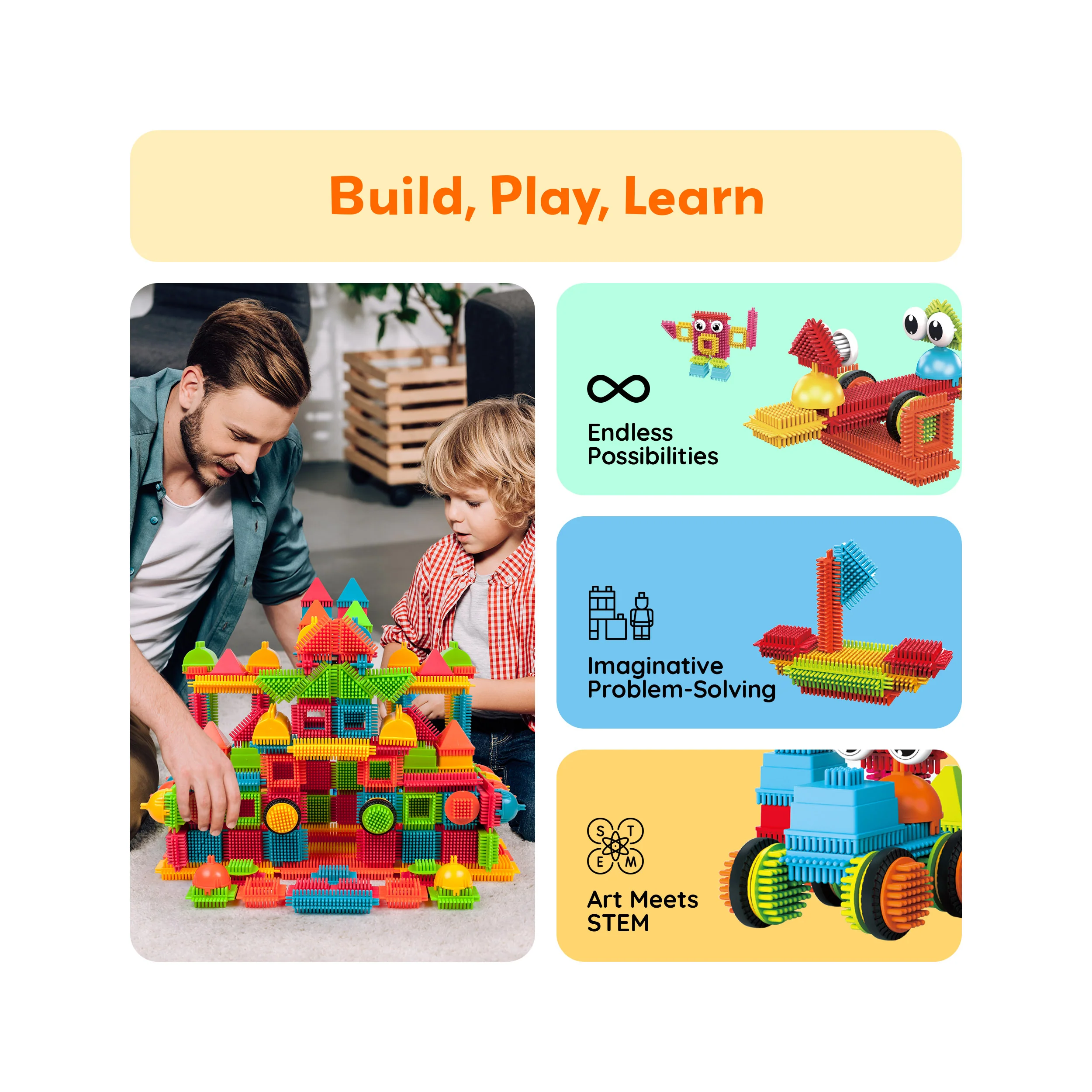 PicassoTiles 240pc Hedgehog Building Blocks w/ Idea Booklet - Image 4