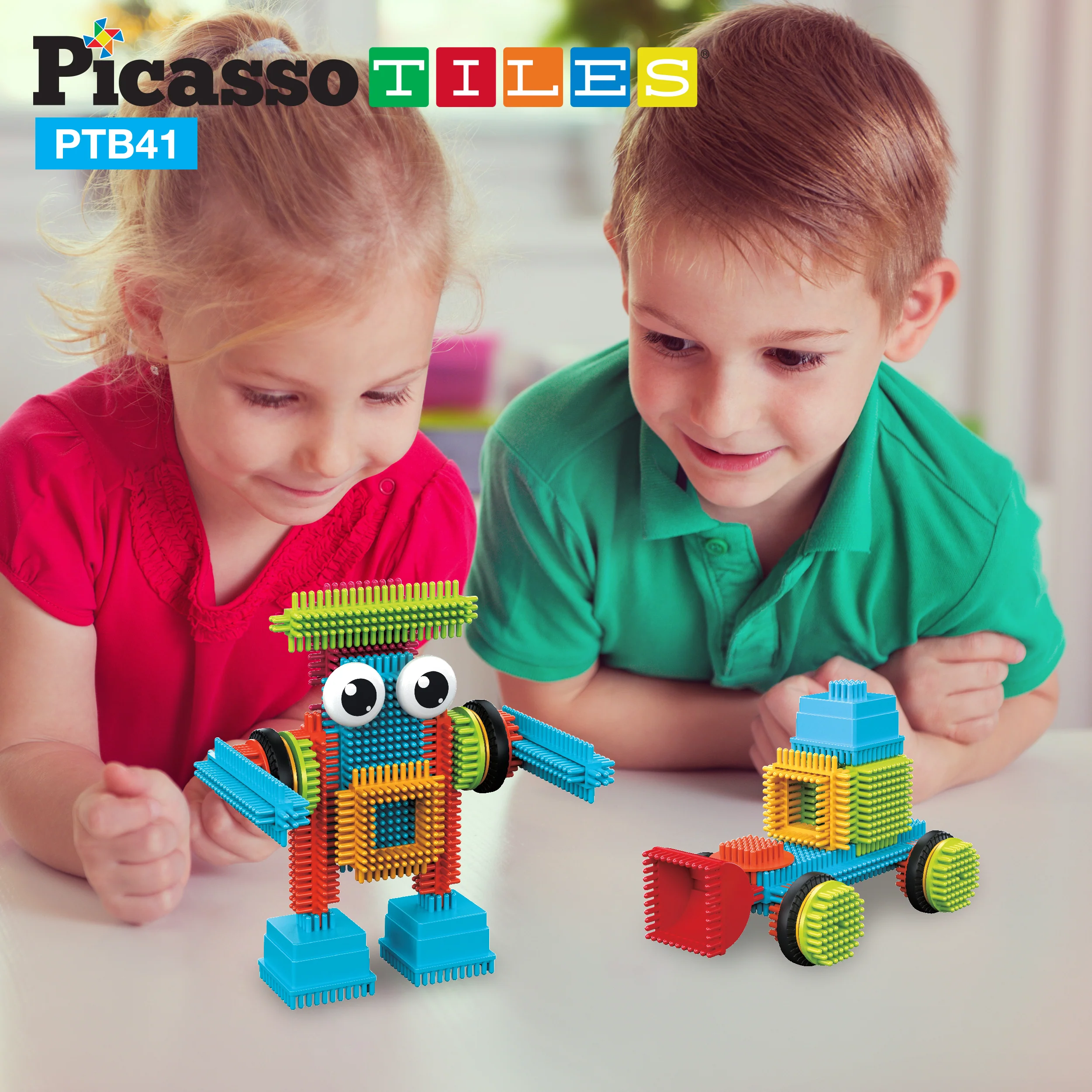 PicassoTiles 41 Piece Hedgehog Building Blocks Set with Idea Booklet - Image 2