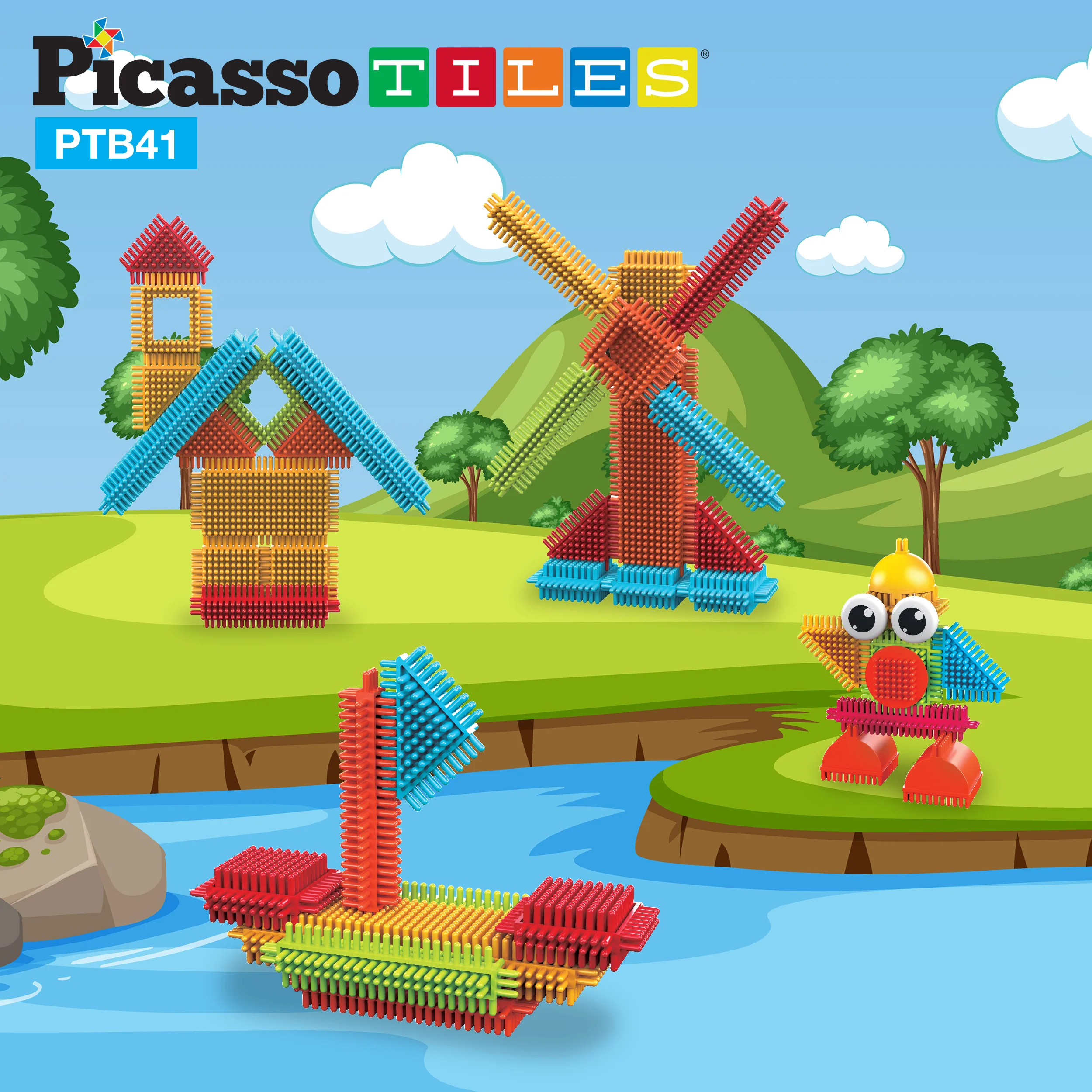 PicassoTiles 41 Piece Hedgehog Building Blocks Set with Idea Booklet - Image 3