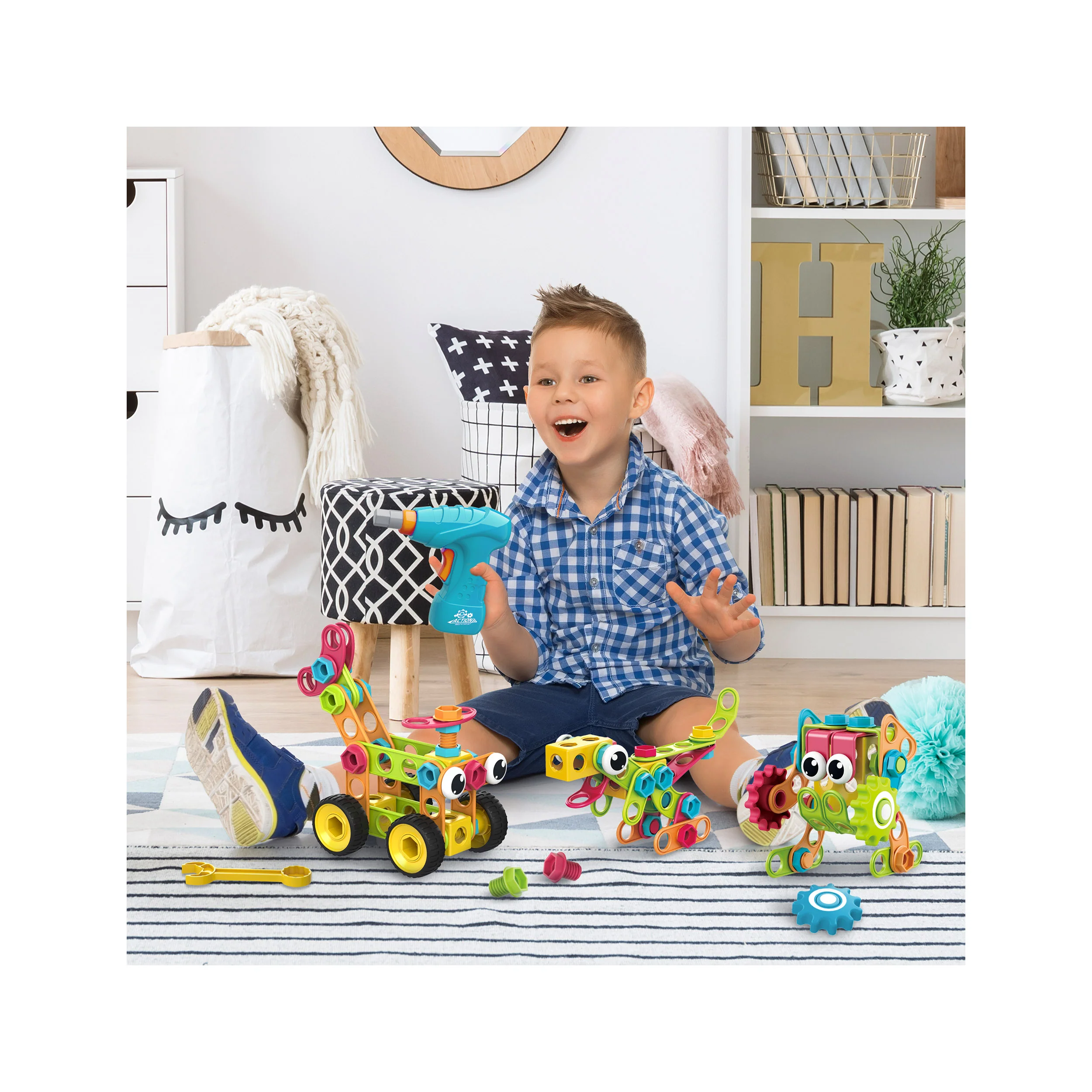 PicassoTiles Engineering Construction Set with Toy Power Drill - 250 Pieces - Image 2