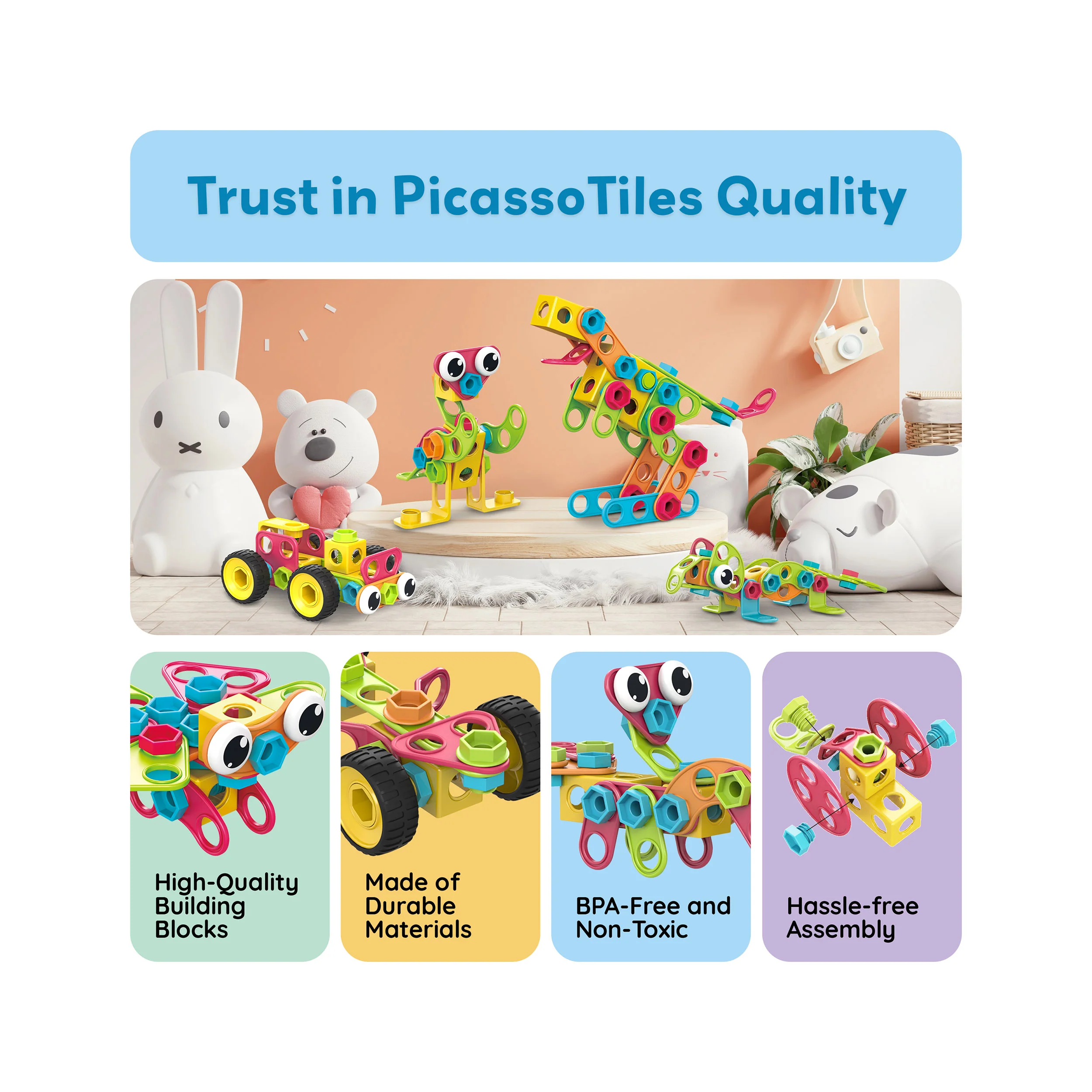 PicassoTiles Engineering Construction Set with Toy Power Drill - 250 Pieces - Image 8