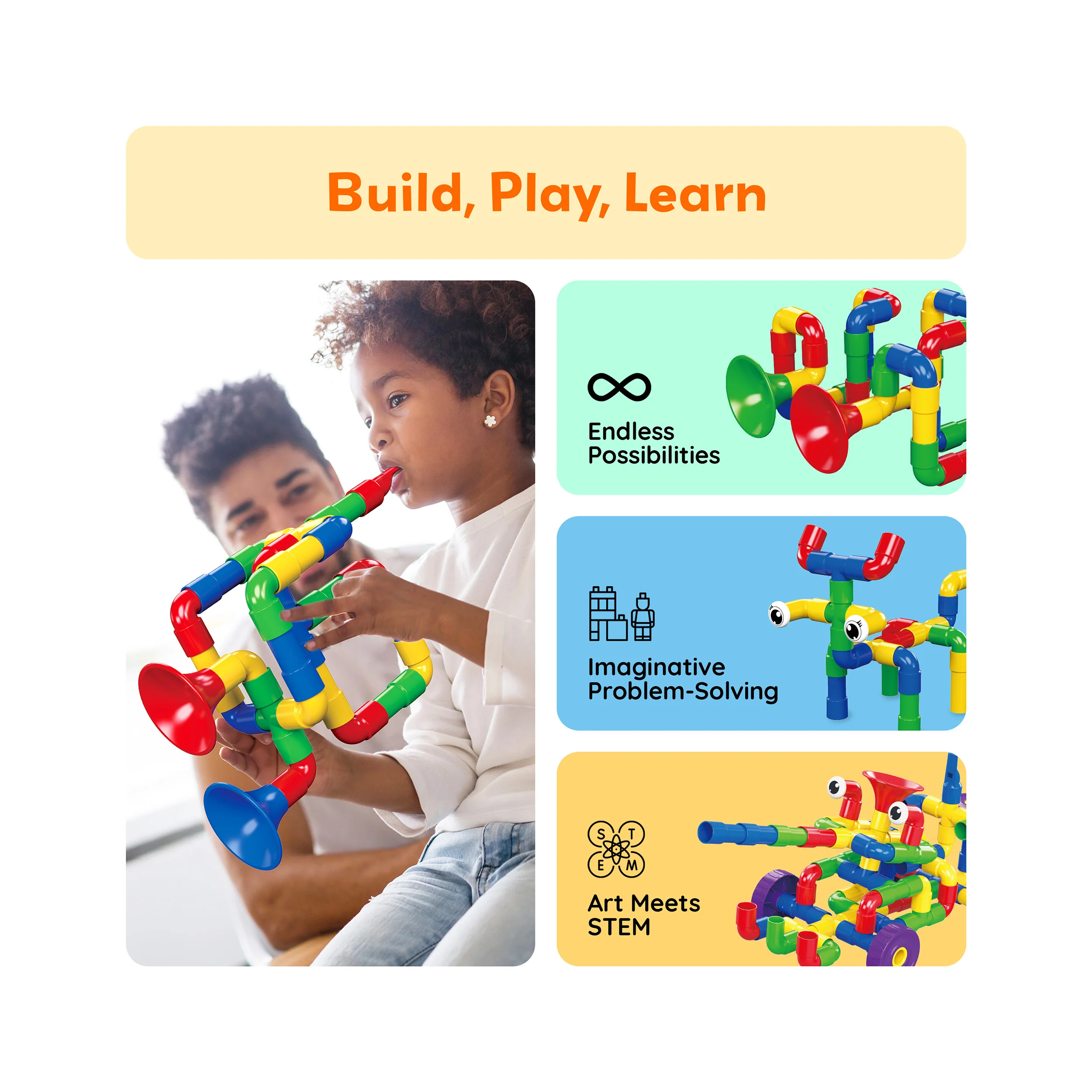 PicassoTiles Tube Building Block w/Musical Kit Pipes Puzzle Toy Set - Image 4