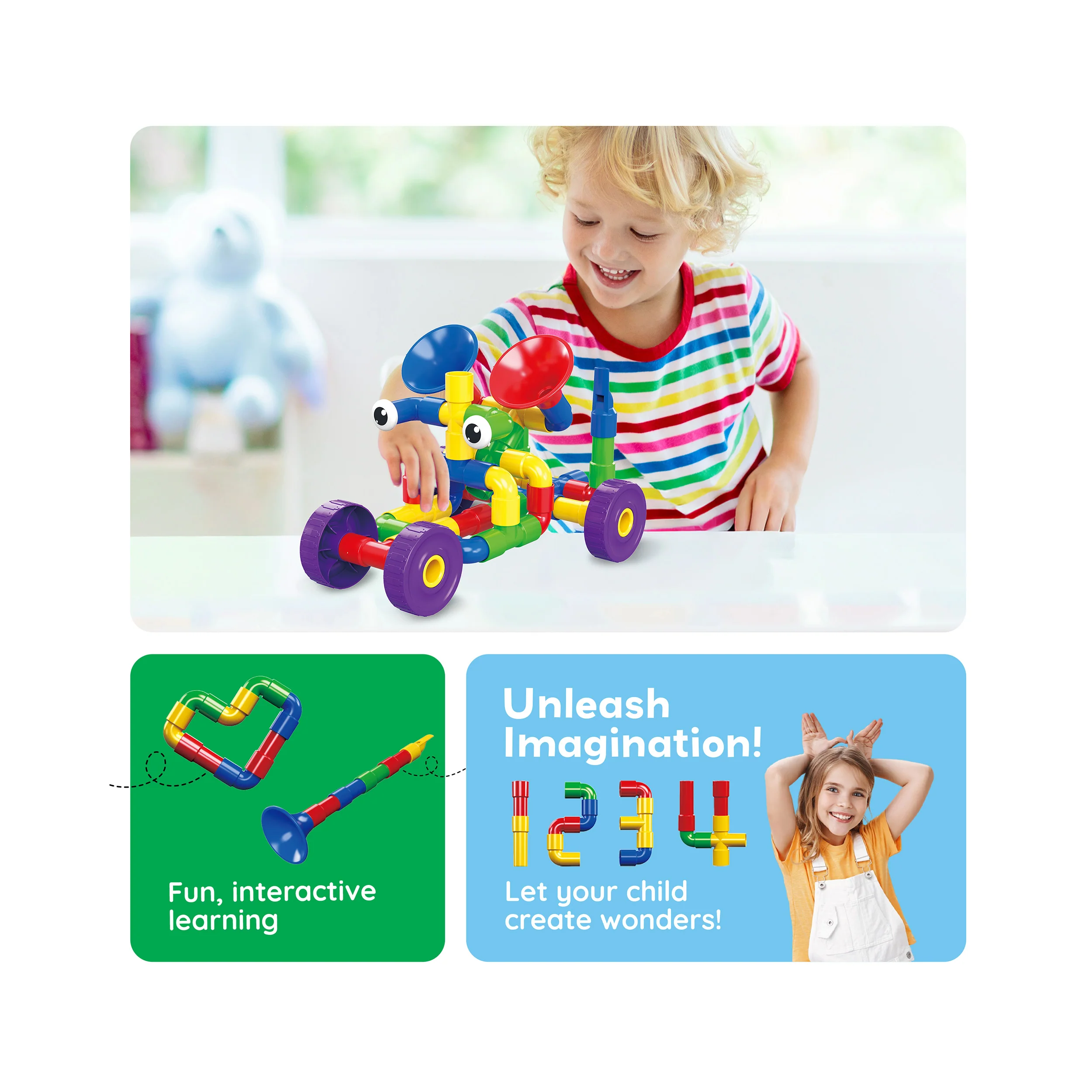 PicassoTiles Tube Building Block w/Musical Kit Pipes Puzzle Toy Set - Image 5