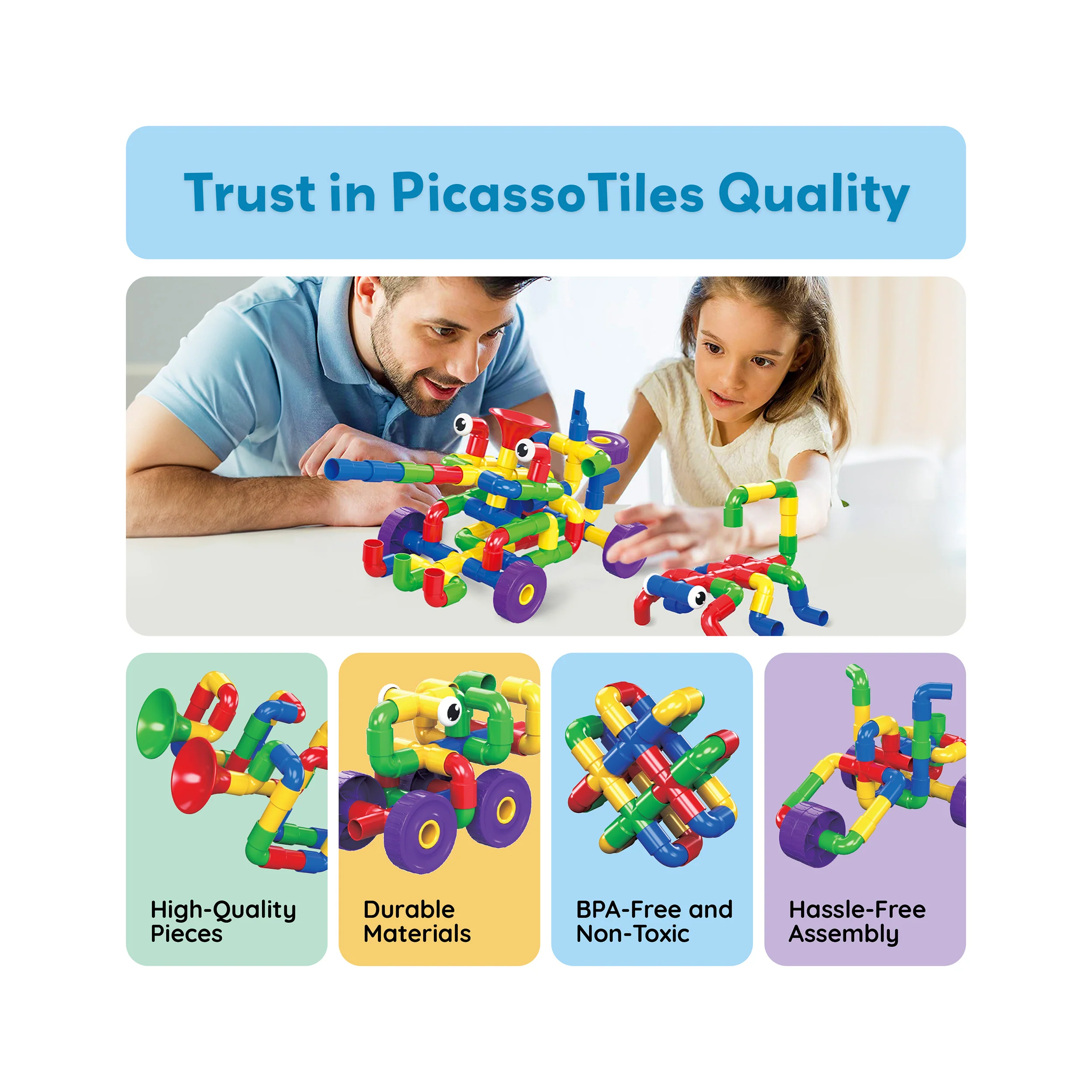 PicassoTiles Tube Building Block w/Musical Kit Pipes Puzzle Toy Set - Image 8