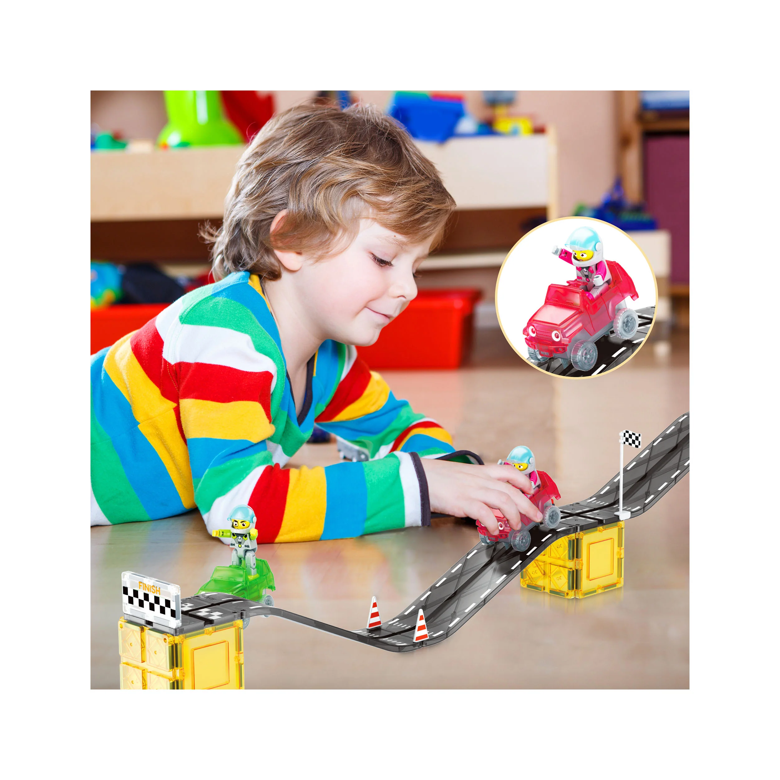 PicassoTiles Magnetic Tile Race Car Track Slider Building Set - Image 2