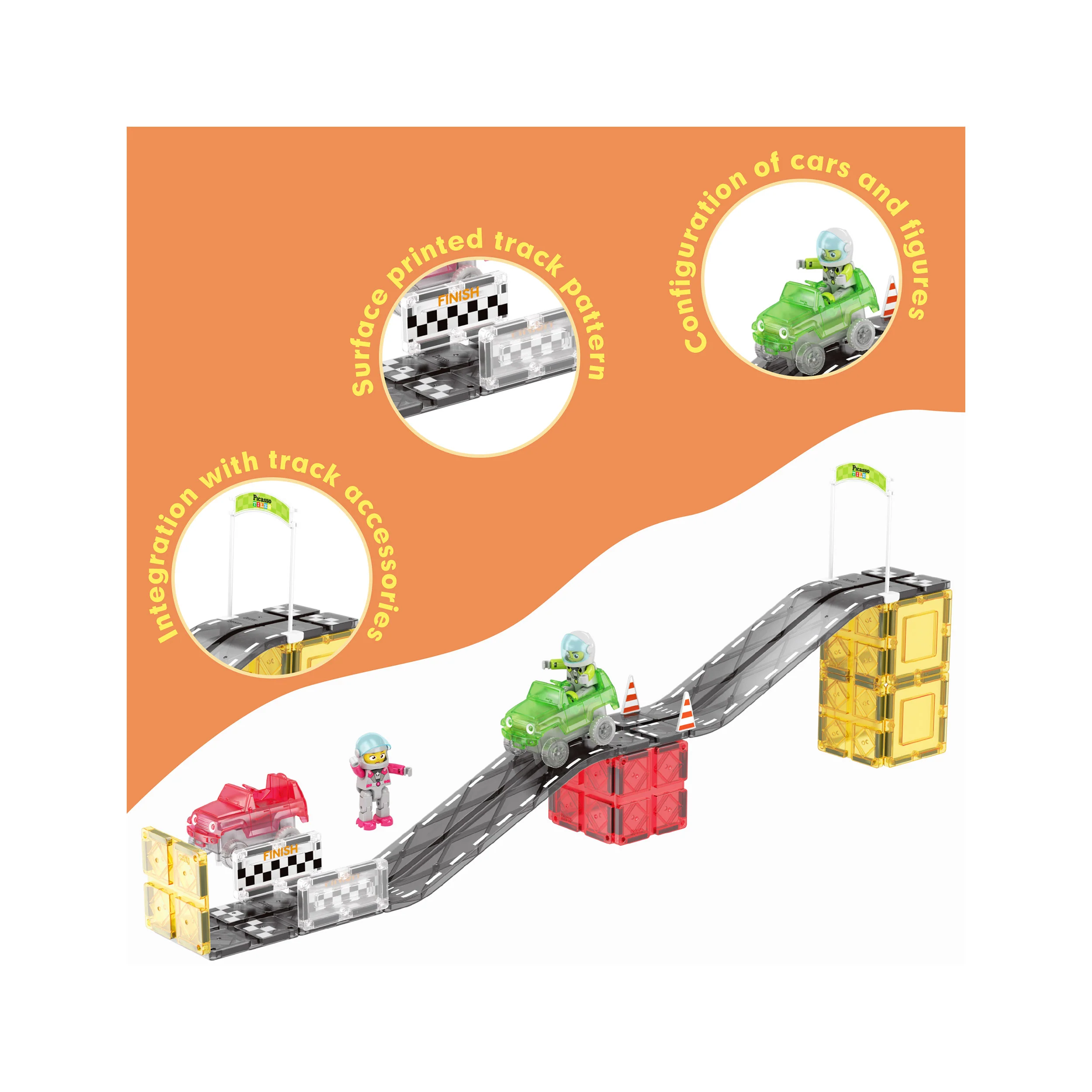 PicassoTiles Magnetic Tile Race Car Track Slider Building Set - Image 3