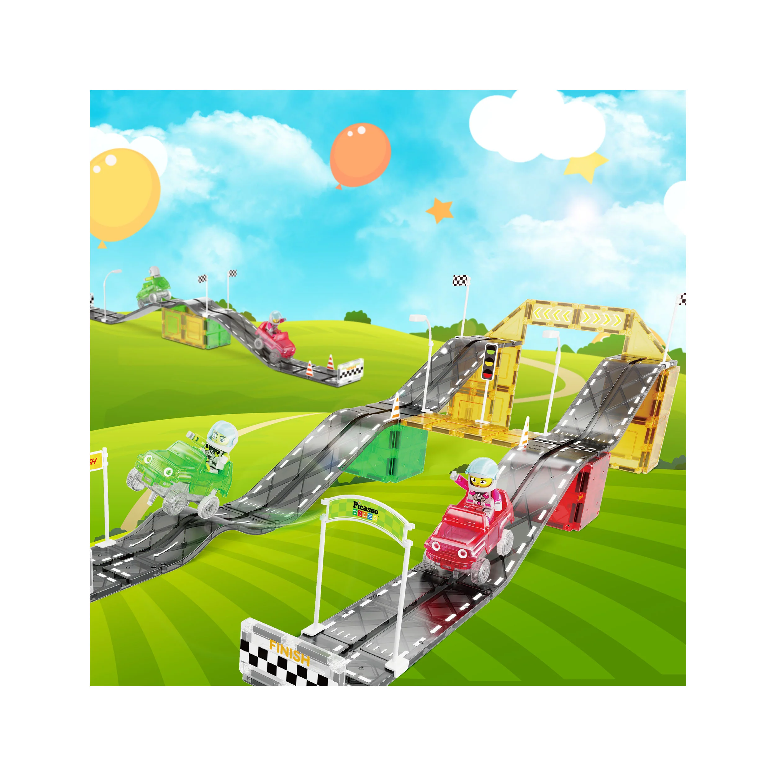 PicassoTiles Magnetic Tile Race Car Track Slider Building Set - Image 6