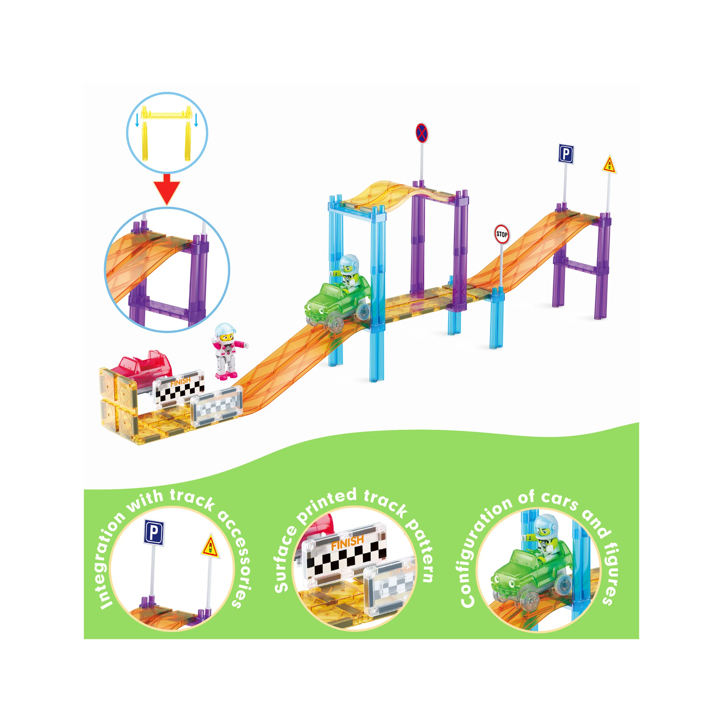 PicassoTiles Sloped Race Car Tracks for Racing Playset - 45 Pieces - Image 3