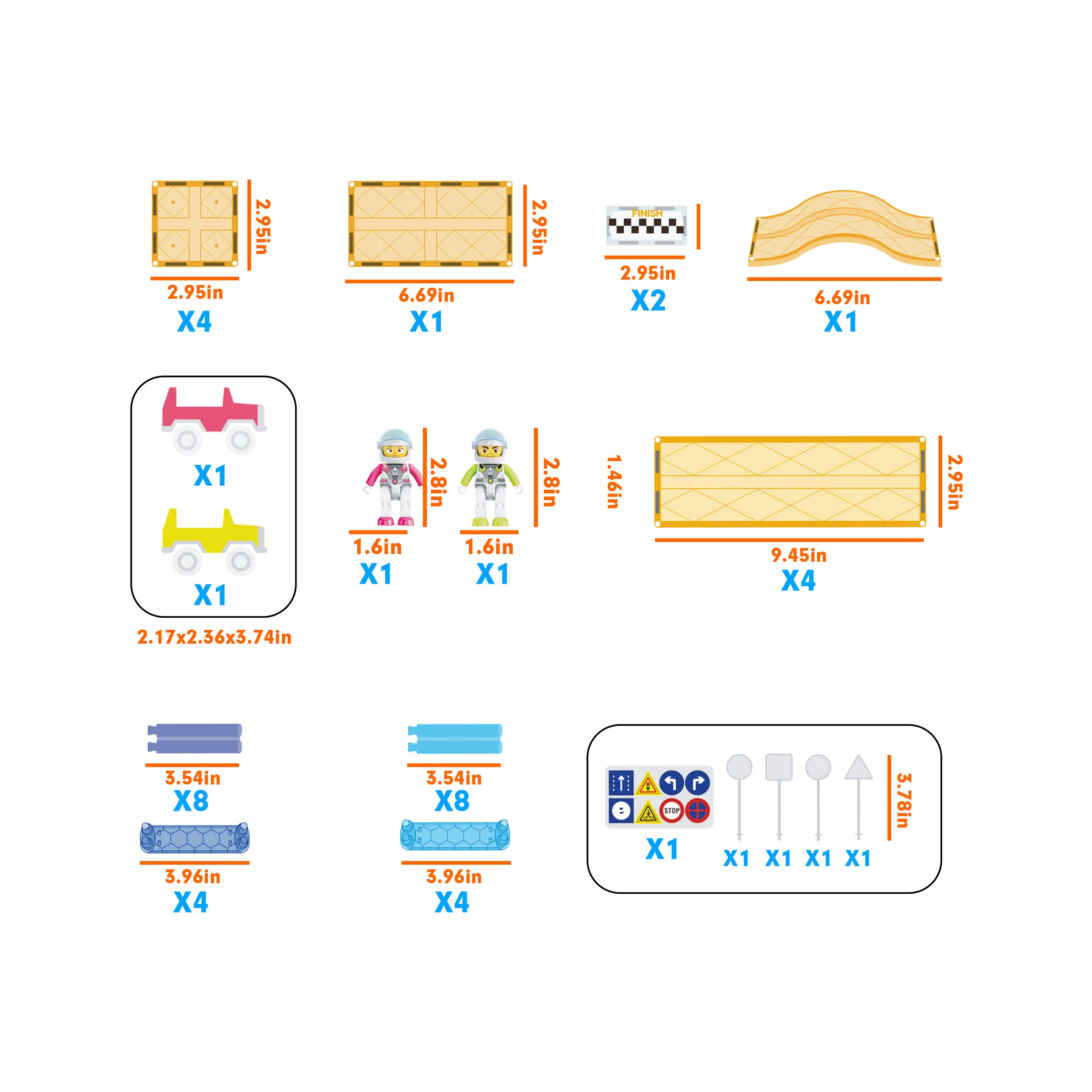 PicassoTiles Sloped Race Car Tracks for Racing Playset - 45 Pieces - Image 5