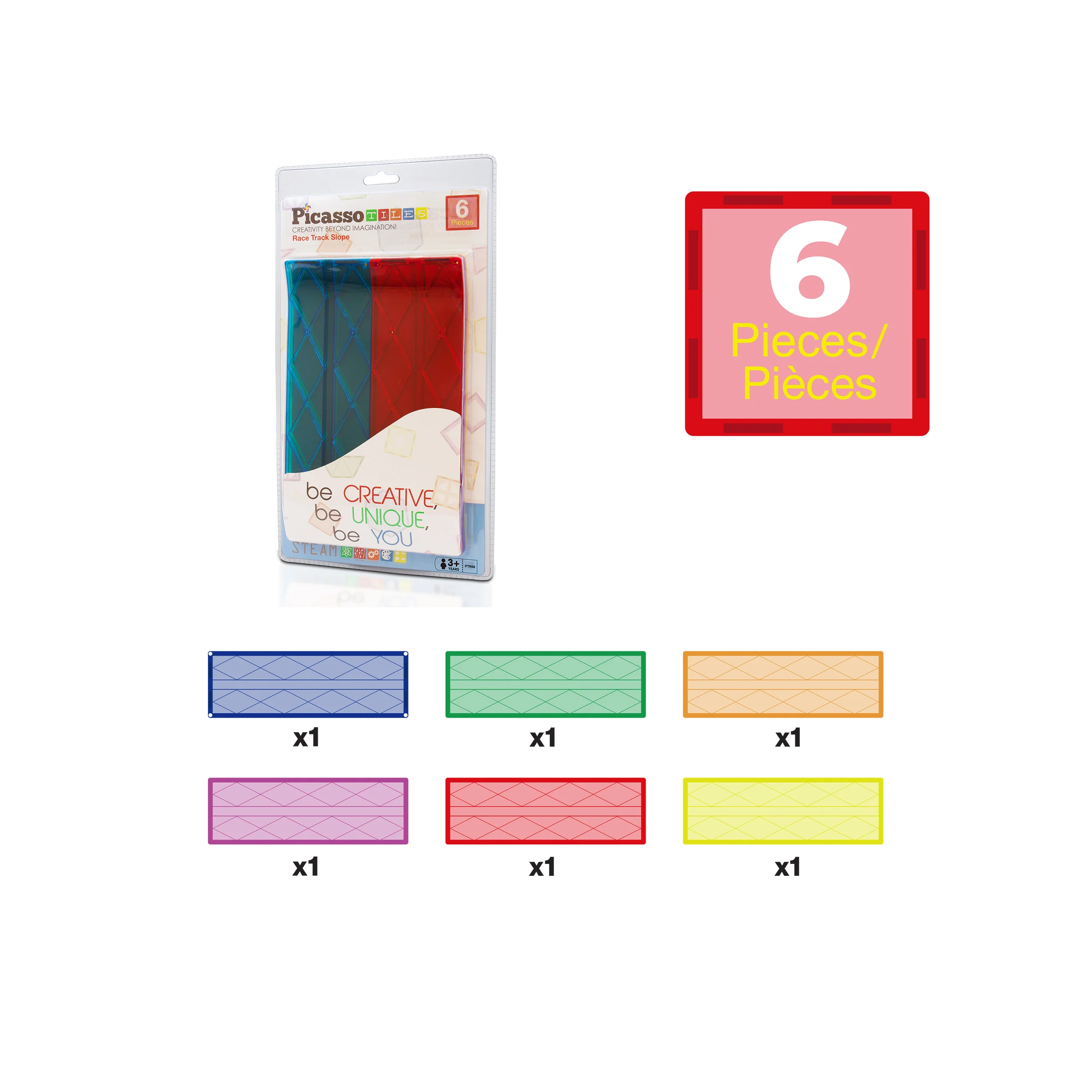 PicassoTiles Magnetic Race Track Expansion Set Ramps (6 Pieces) - Image 3