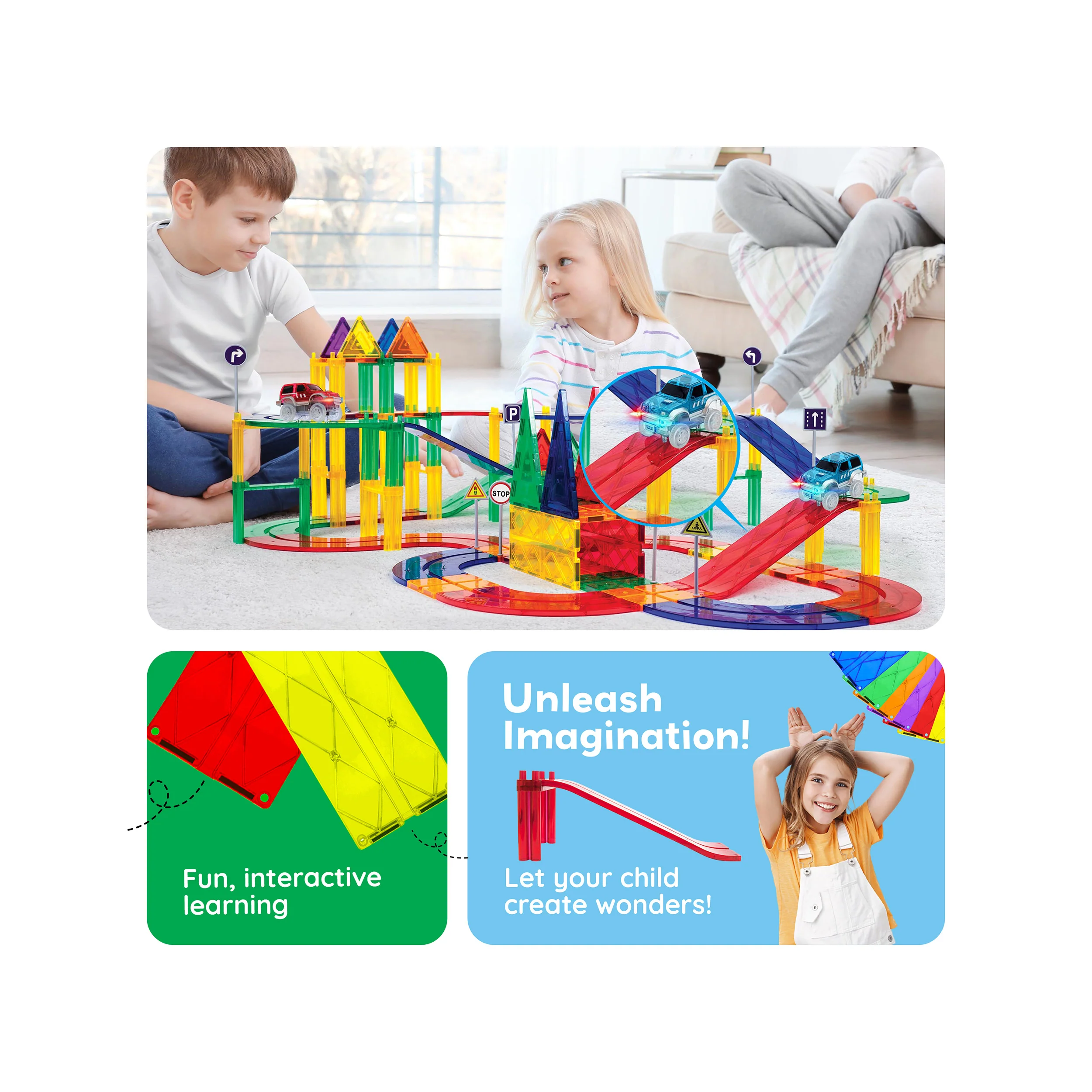 PicassoTiles Magnetic Race Track Expansion Set Ramps (6 Pieces) - Image 5