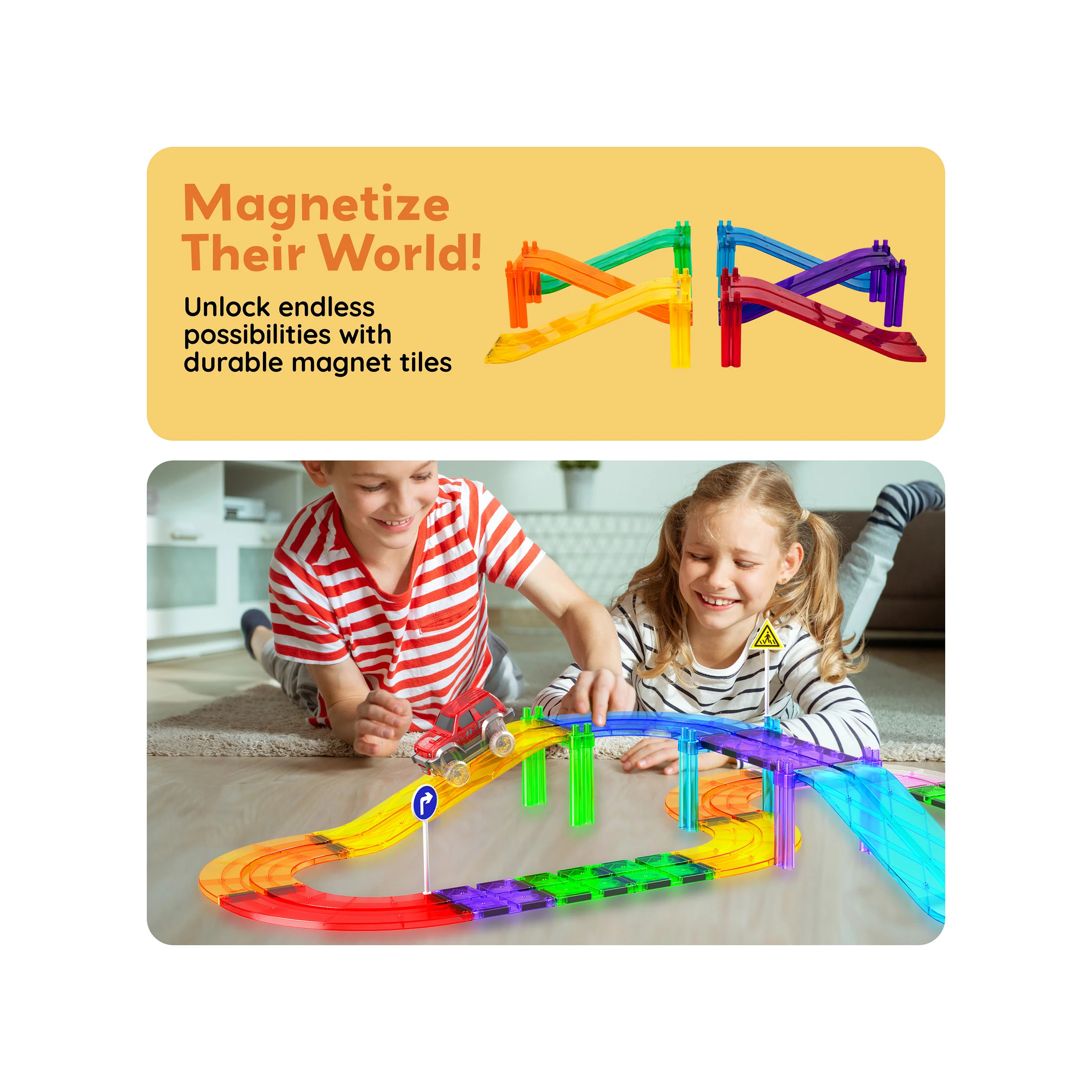 PicassoTiles Magnetic Race Track Expansion Set Ramps (6 Pieces) - Image 7