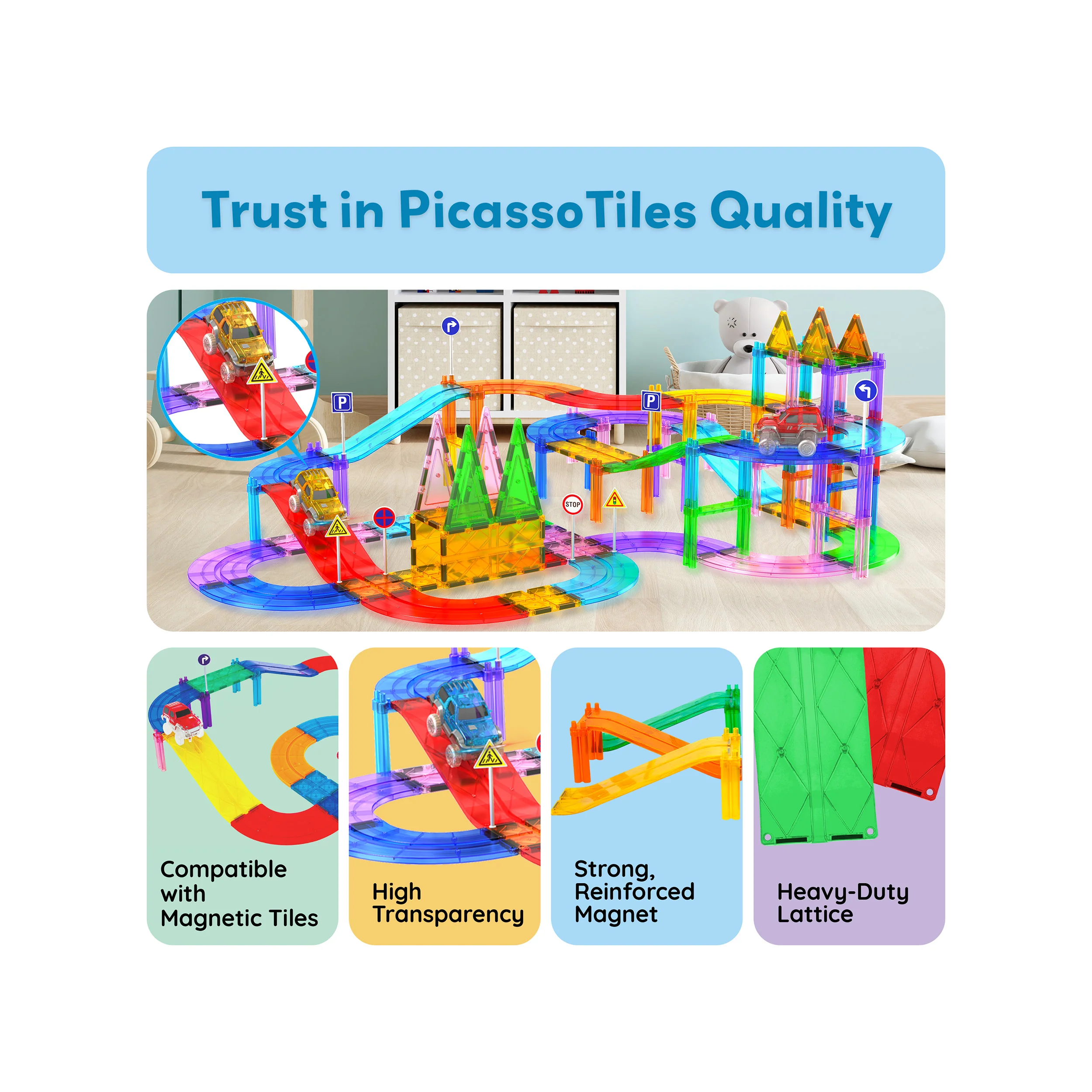 PicassoTiles Magnetic Race Track Expansion Set Ramps (6 Pieces) - Image 8