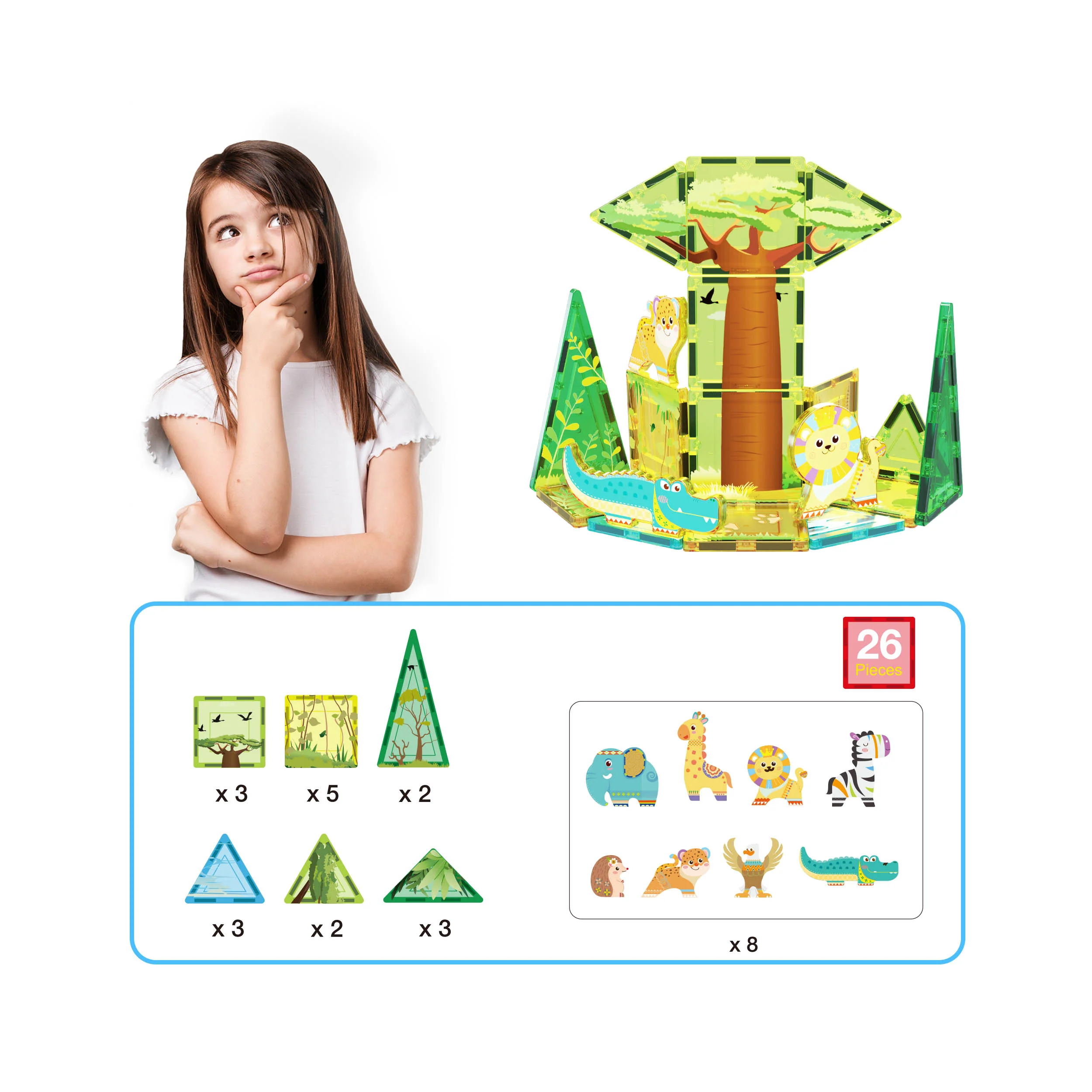 PicassoTiles Safari Explorer Magnetic Tile Building Blocks Playset - Image 3