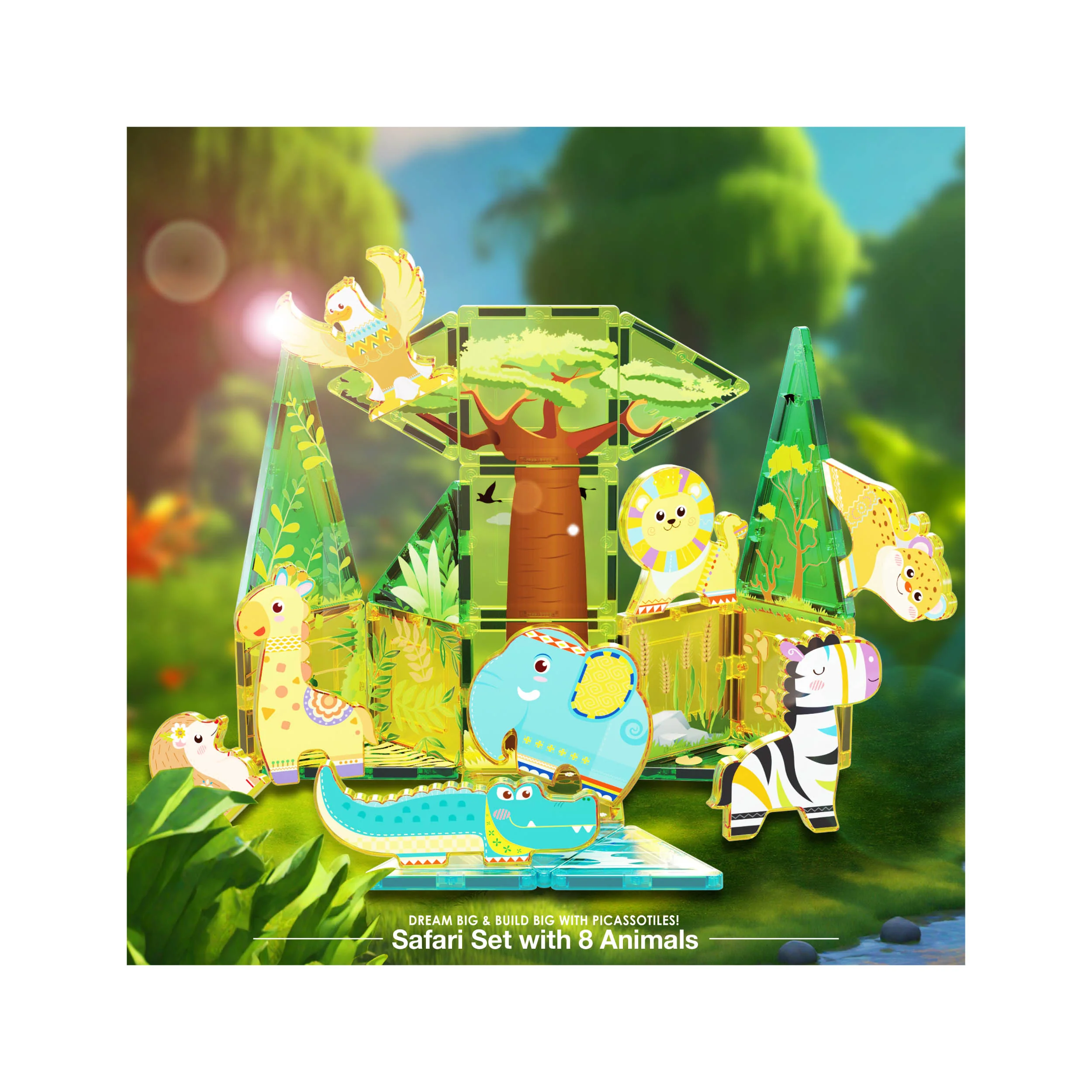 PicassoTiles Safari Explorer Magnetic Tile Building Blocks Playset - Image 7
