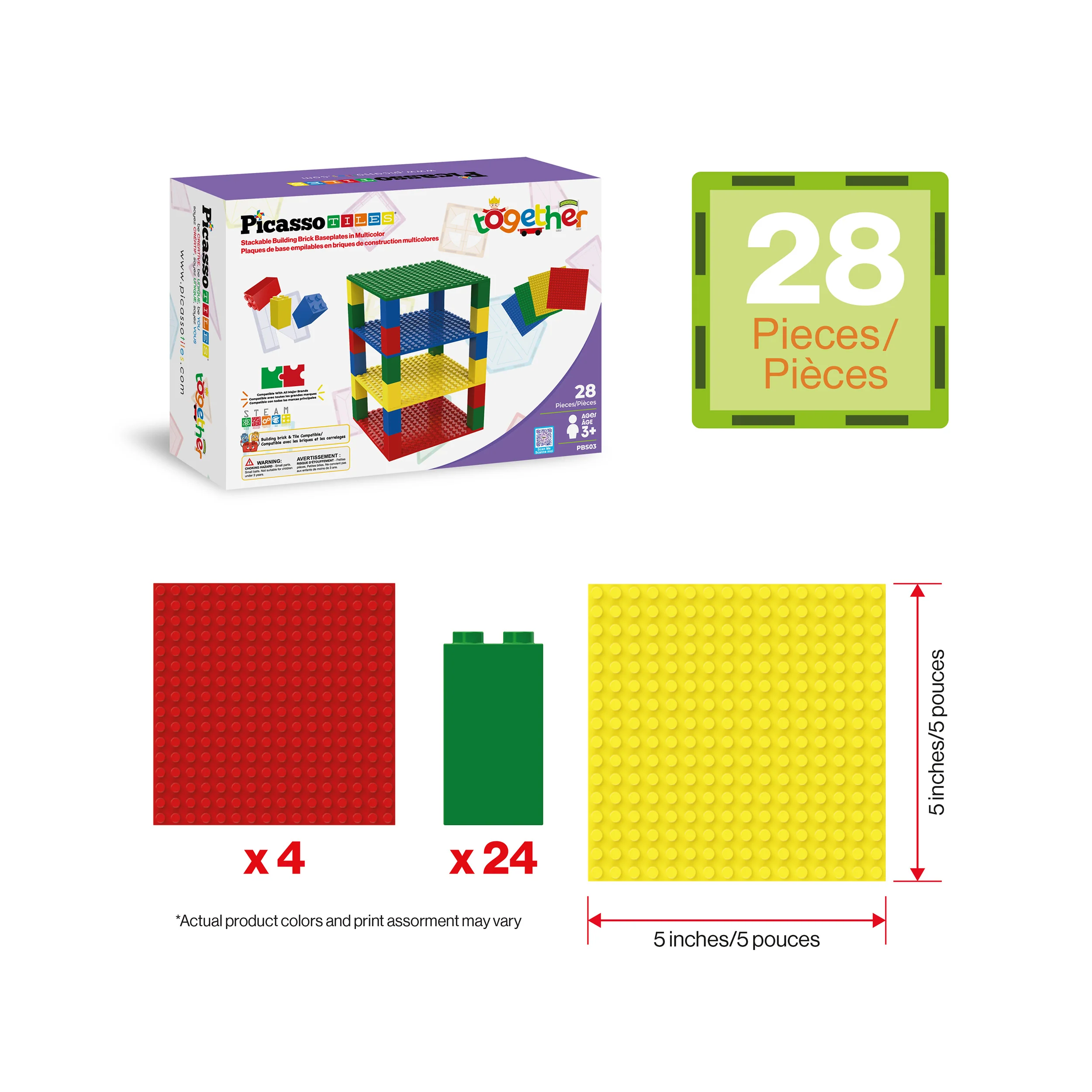 PicassoTiles Stackable 5"x5" Base Plates Playset for Building Bricks - Image 3