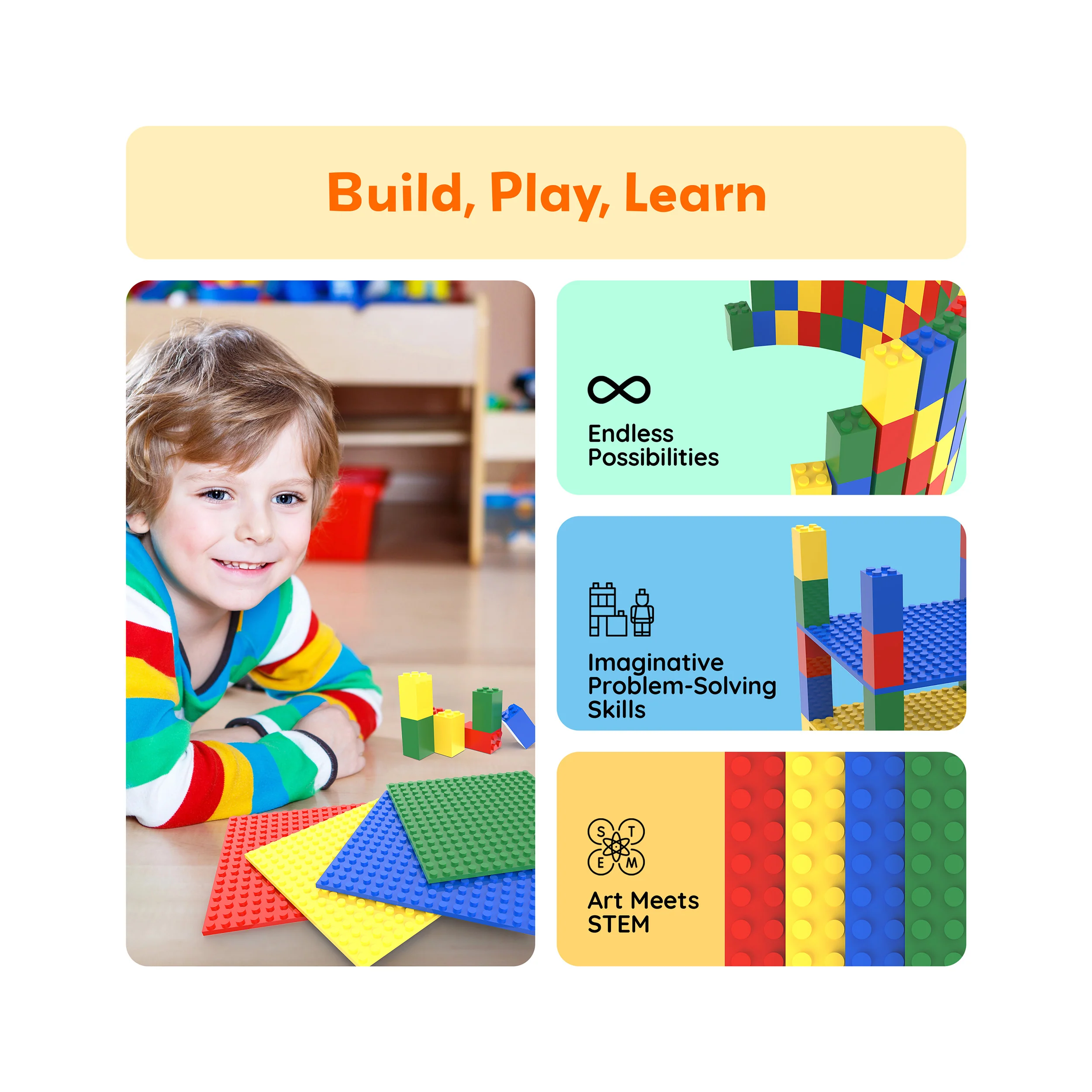 PicassoTiles Stackable 5"x5" Base Plates Playset for Building Bricks - Image 4