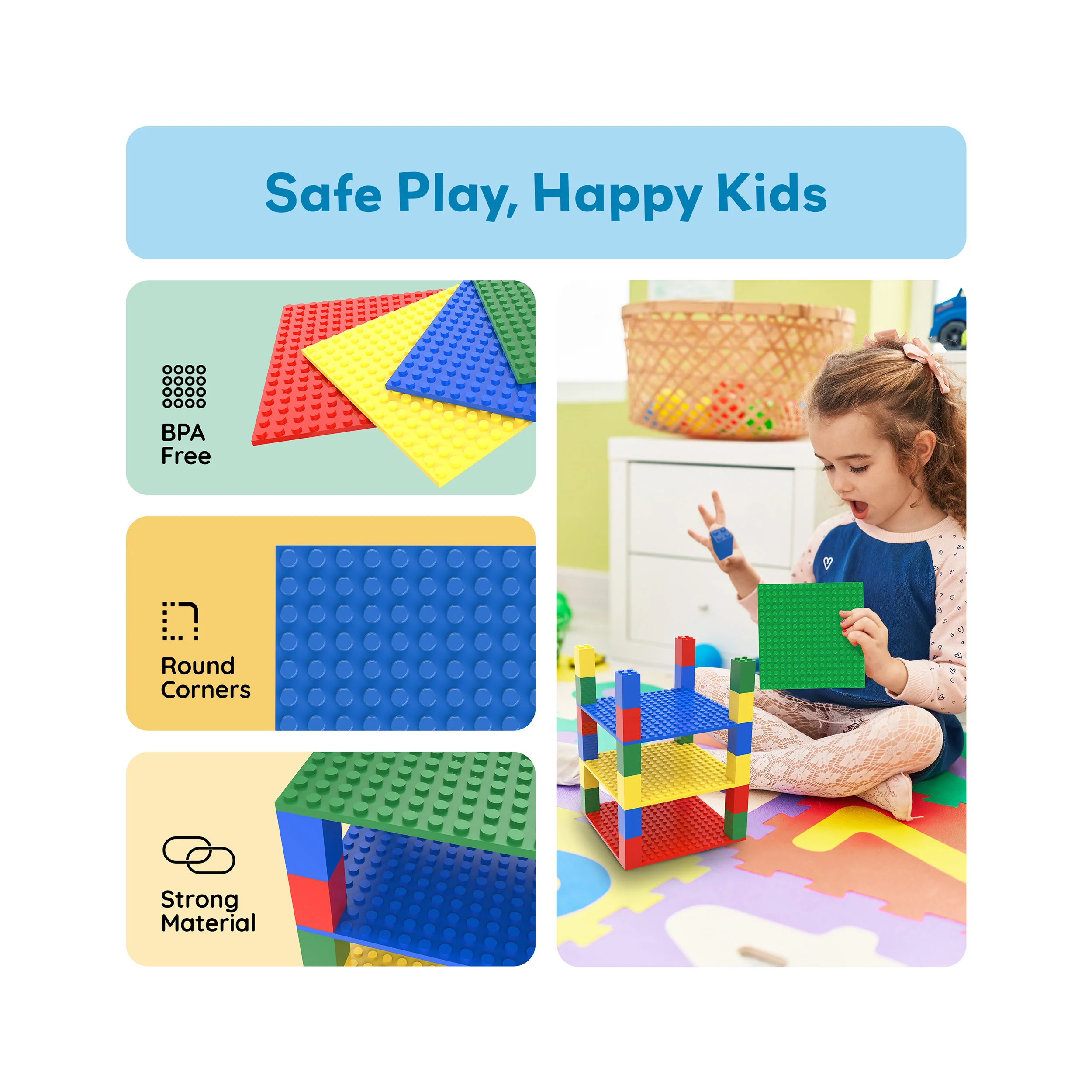 PicassoTiles Stackable 5"x5" Base Plates Playset for Building Bricks - Image 6