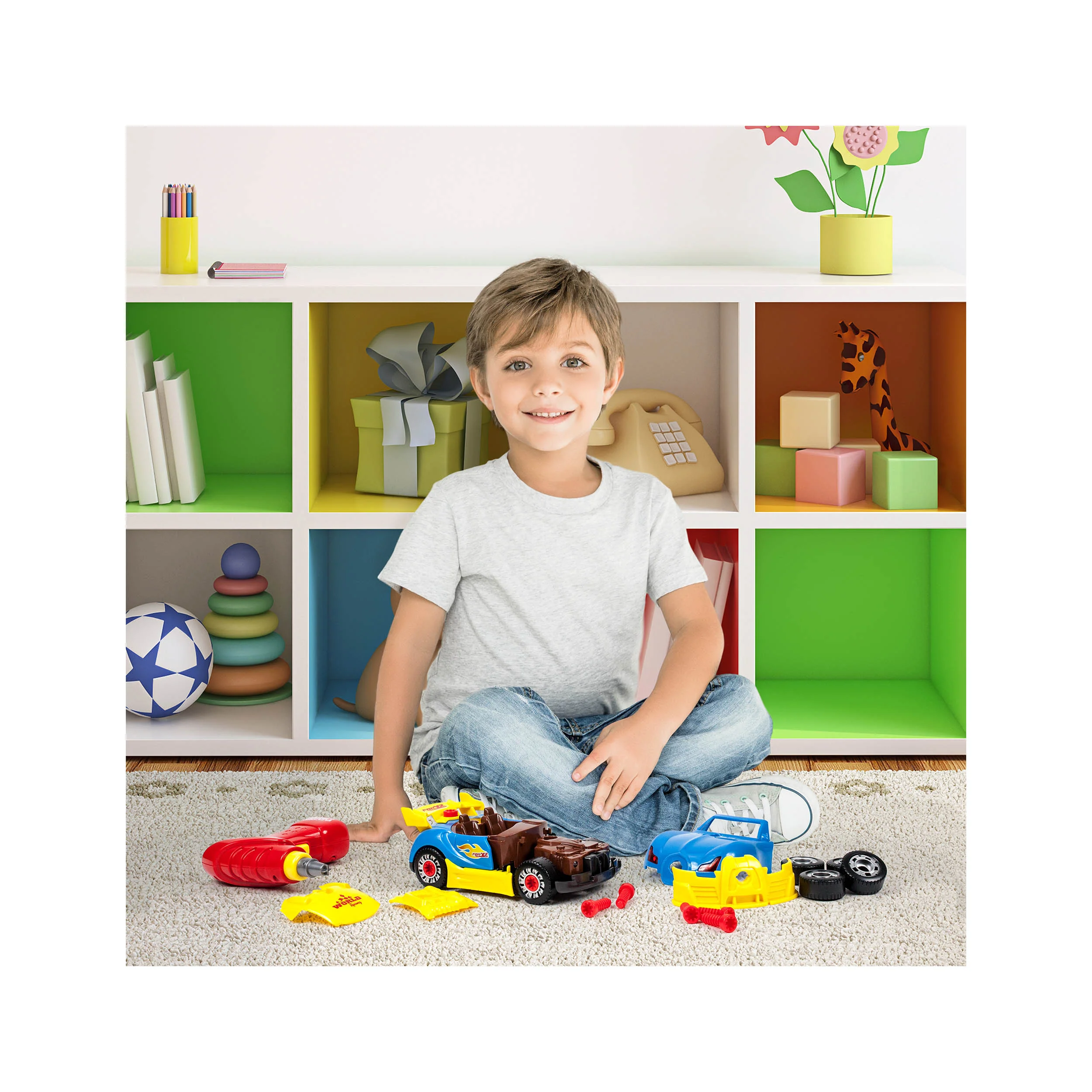 PicassoTiles LED Race Car Take-Apart Kit with Toy Drill - Image 2