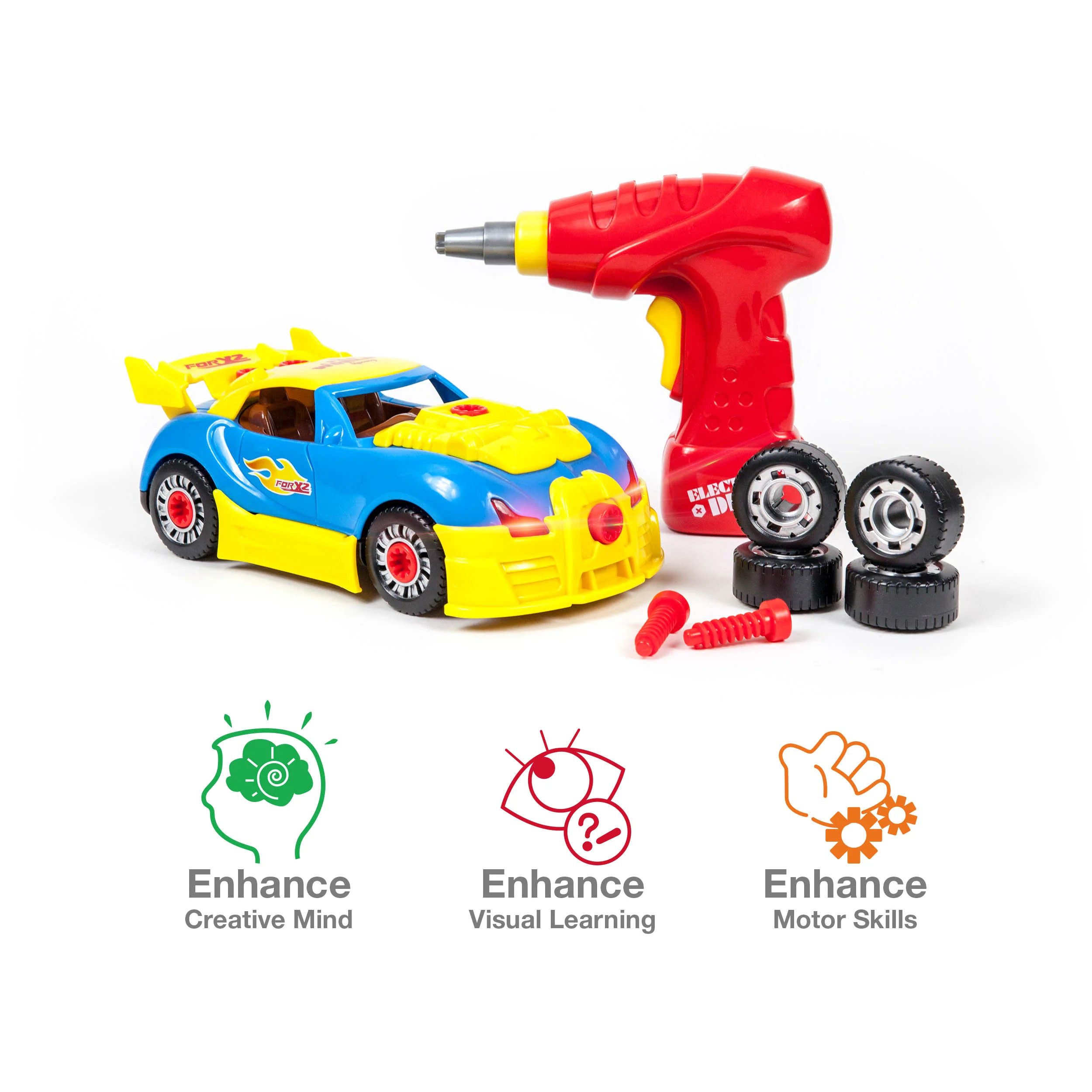 PicassoTiles LED Race Car Take-Apart Kit with Toy Drill - Image 3