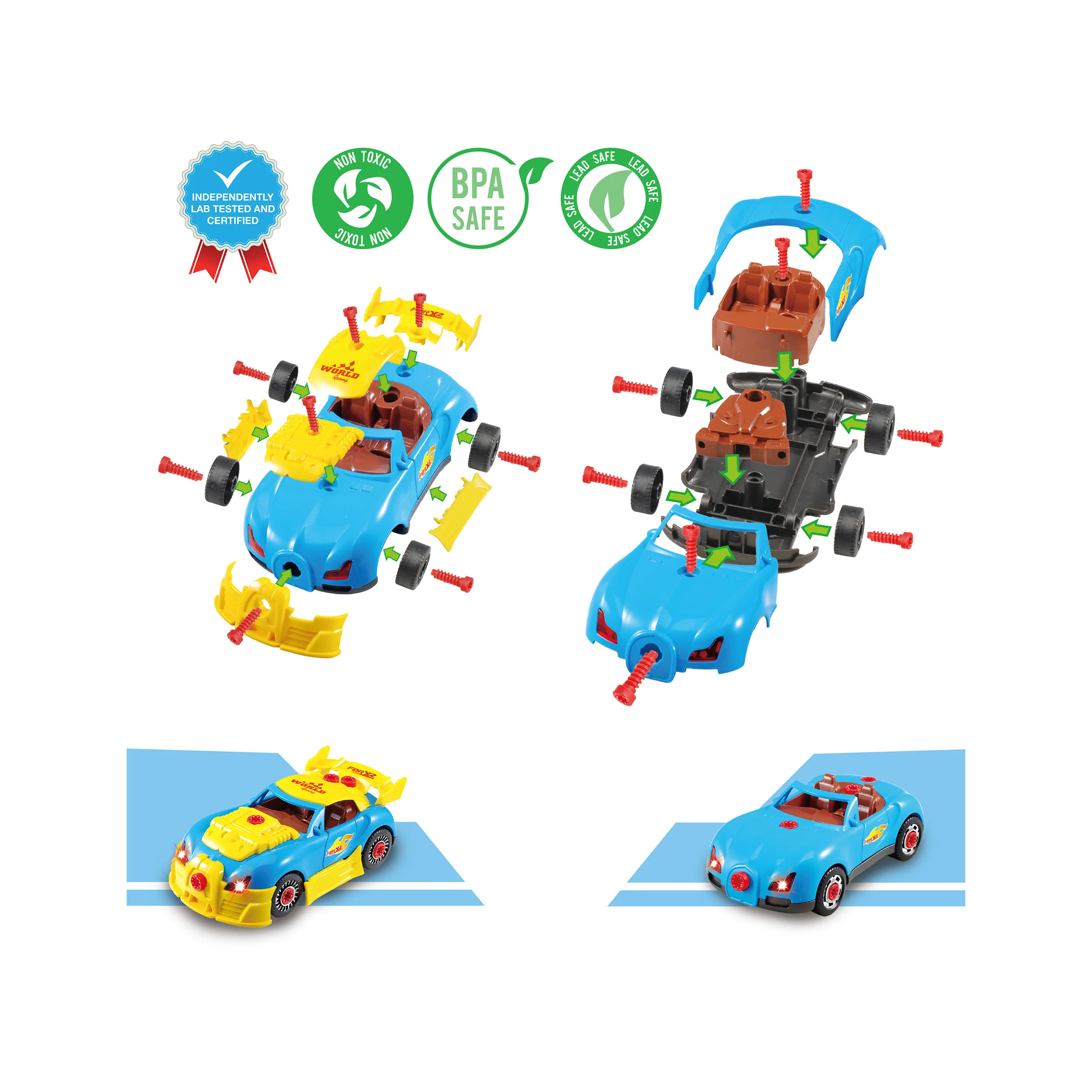 PicassoTiles LED Race Car Take-Apart Kit with Toy Drill - Image 4
