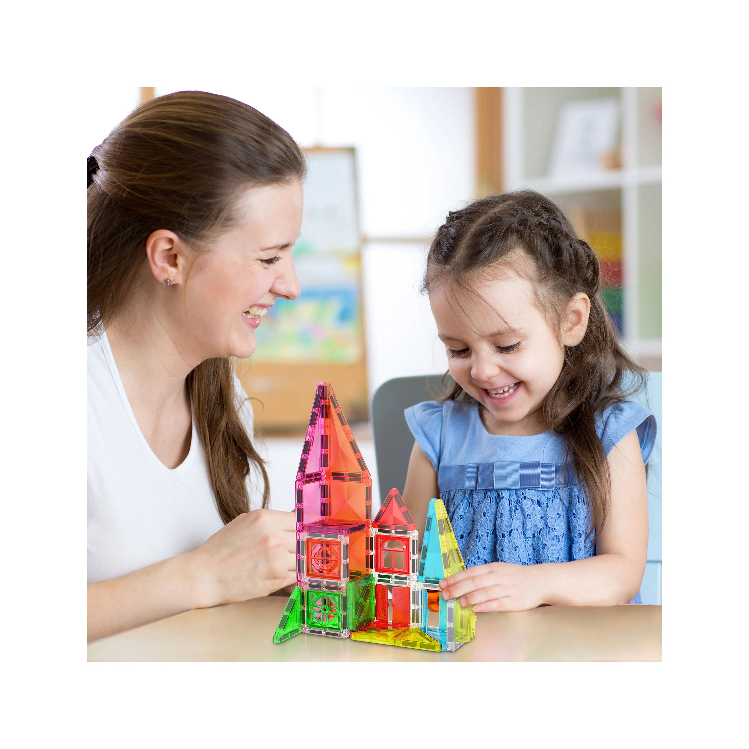 PicassoTiles Travel Size Magnetic Tiles Toy with Windows and Clip-On Doors - 48 Pieces - Image 2