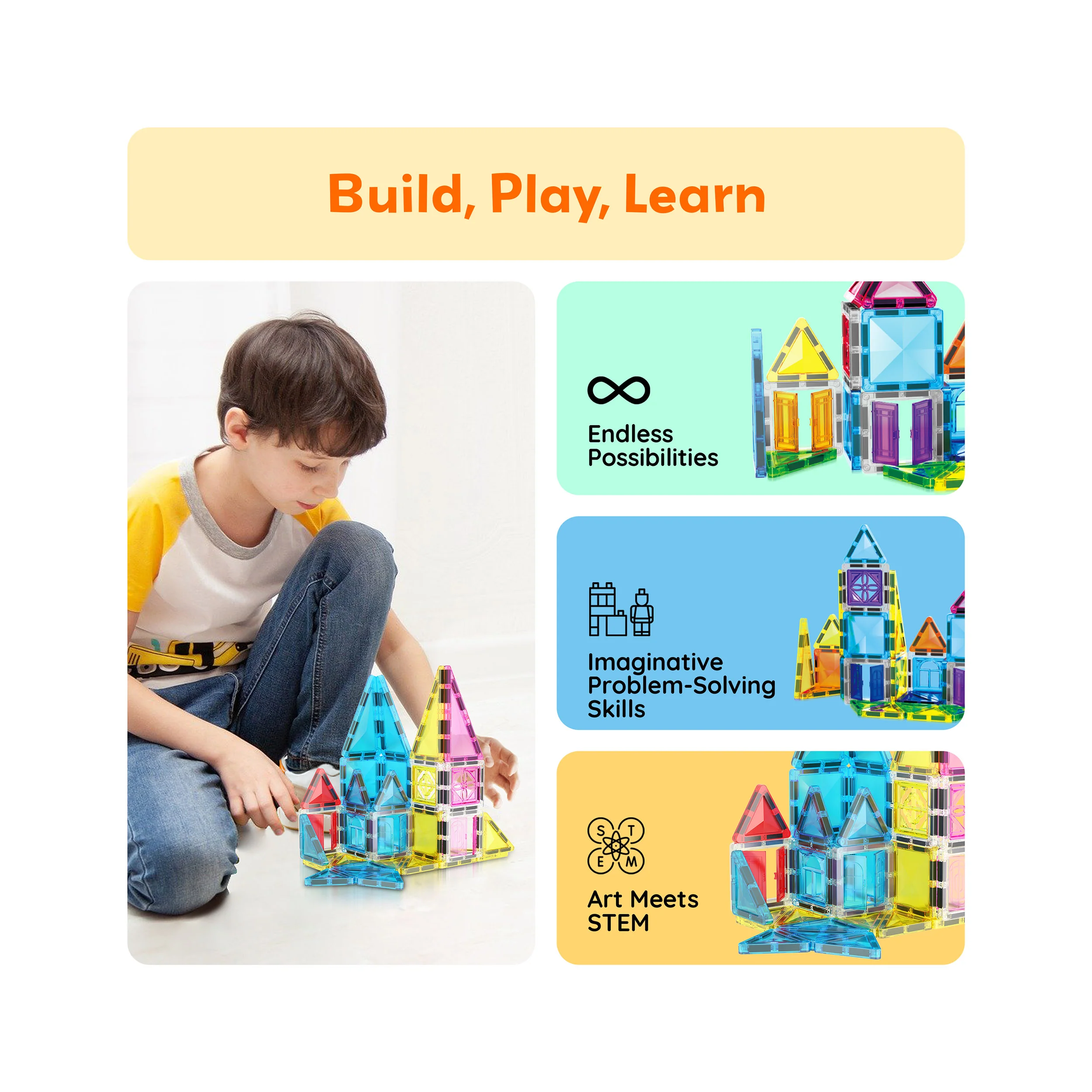 PicassoTiles Travel Size Magnetic Tiles Toy with Windows and Clip-On Doors - 48 Pieces - Image 4