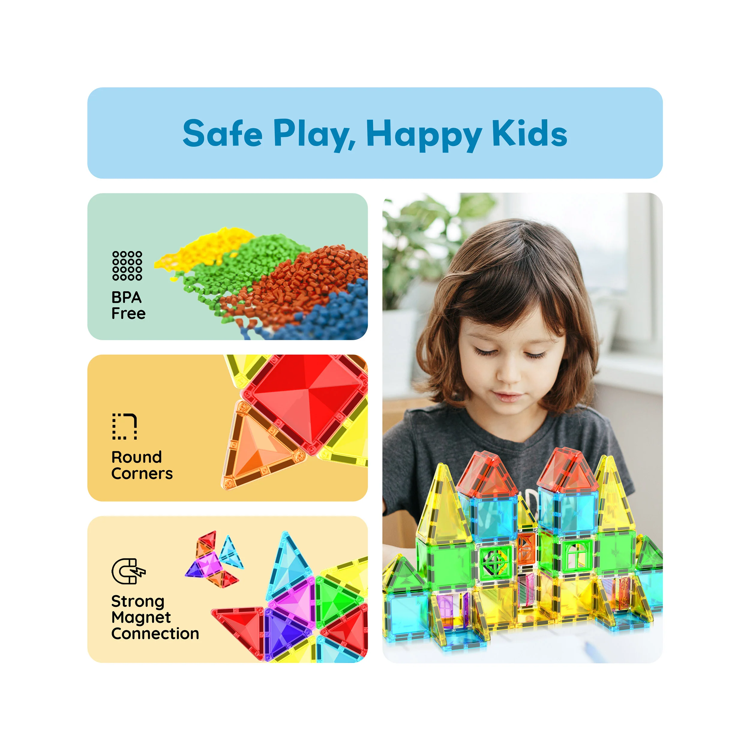 PicassoTiles Travel Size Magnetic Tiles Toy with Windows and Clip-On Doors - 48 Pieces - Image 6