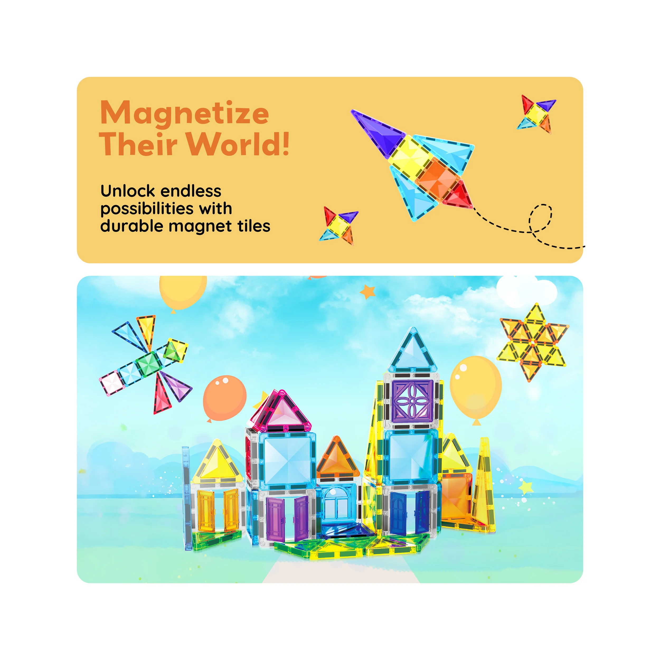 PicassoTiles Travel Size Magnetic Tiles Toy with Windows and Clip-On Doors - 48 Pieces - Image 7