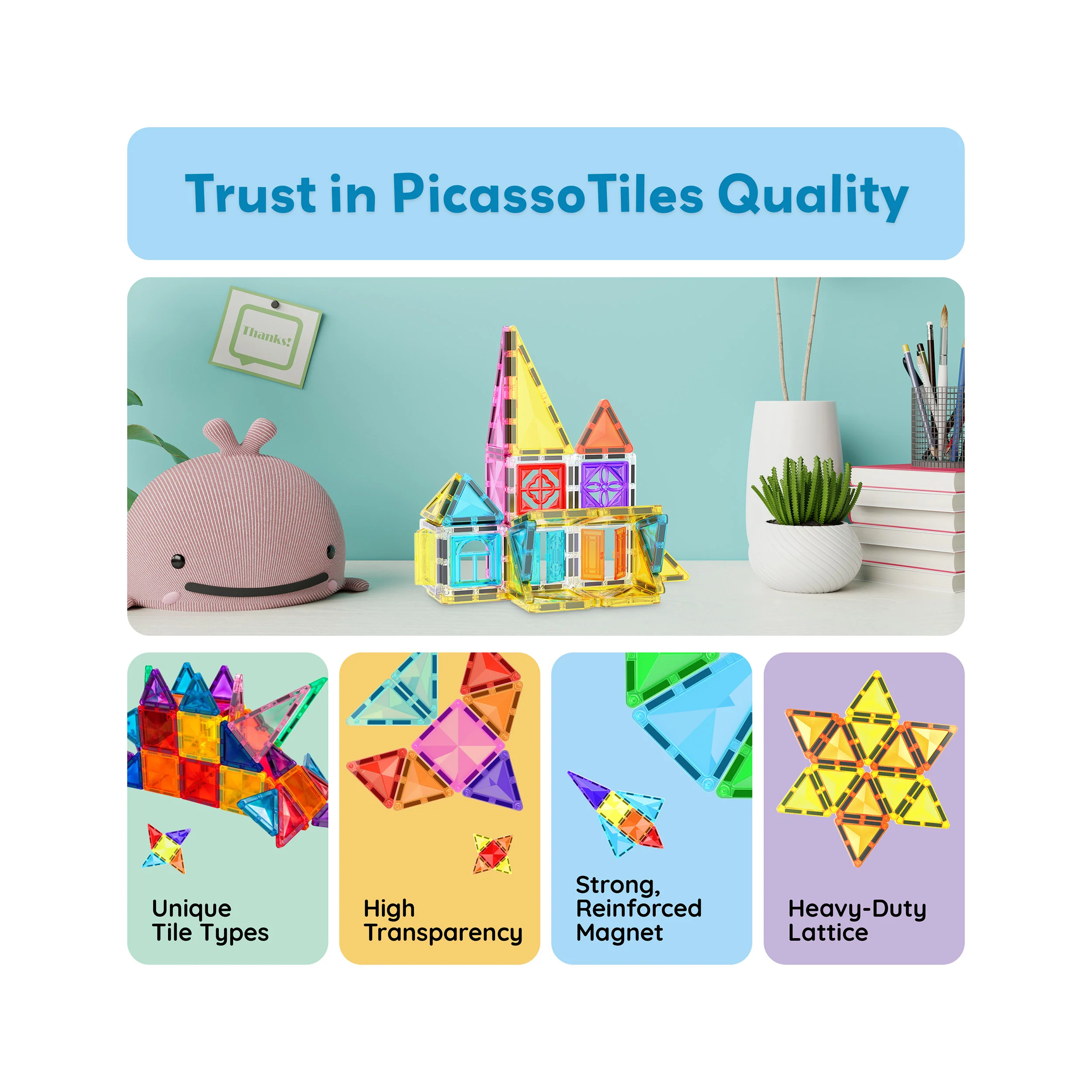 PicassoTiles Travel Size Magnetic Tiles Toy with Windows and Clip-On Doors - 48 Pieces - Image 8