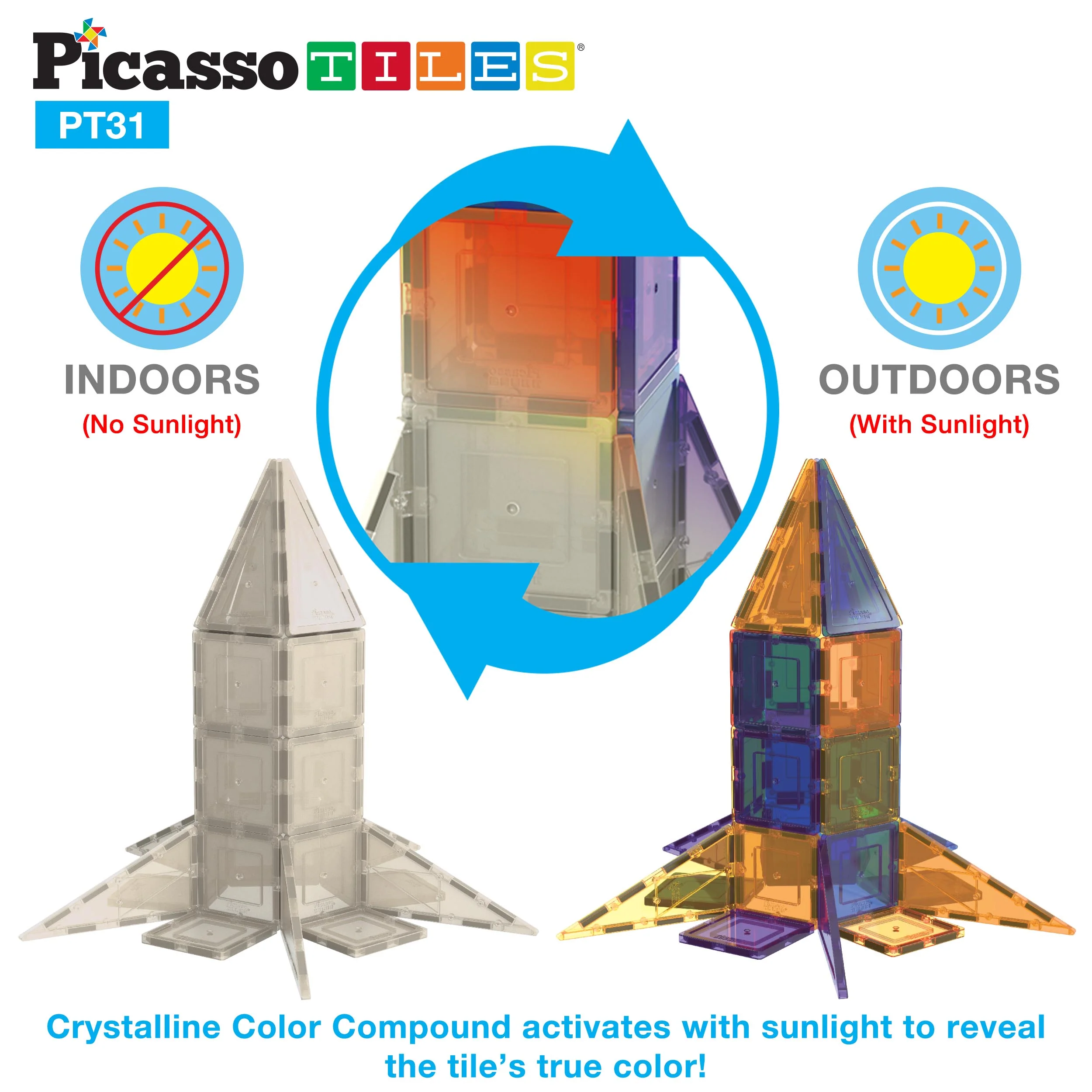 PicassoTiles Magnet Tile UV Activated Color Changing Rocket - Image 3