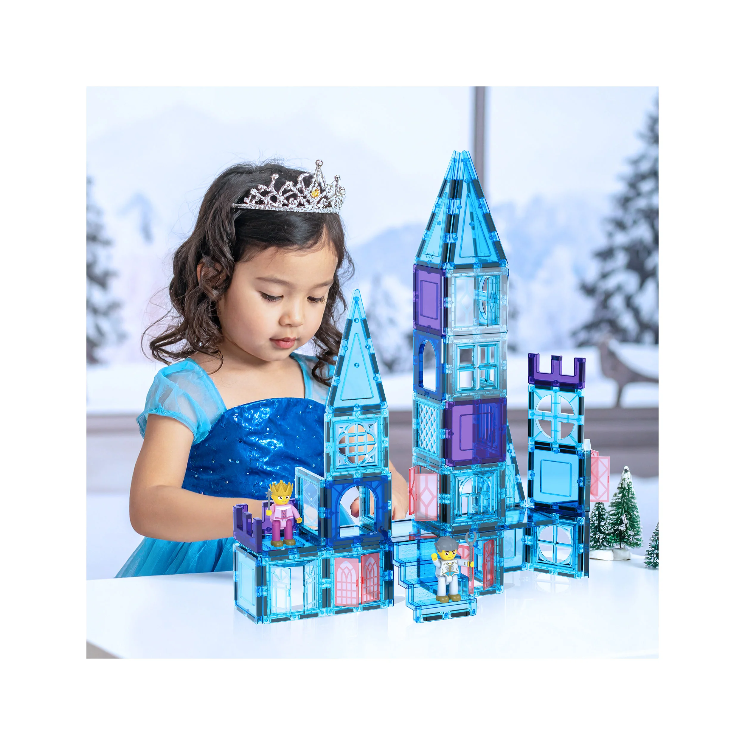 PicassoTiles 72pc Magnetic Tiles Winter Ice Castle Set - Image 2