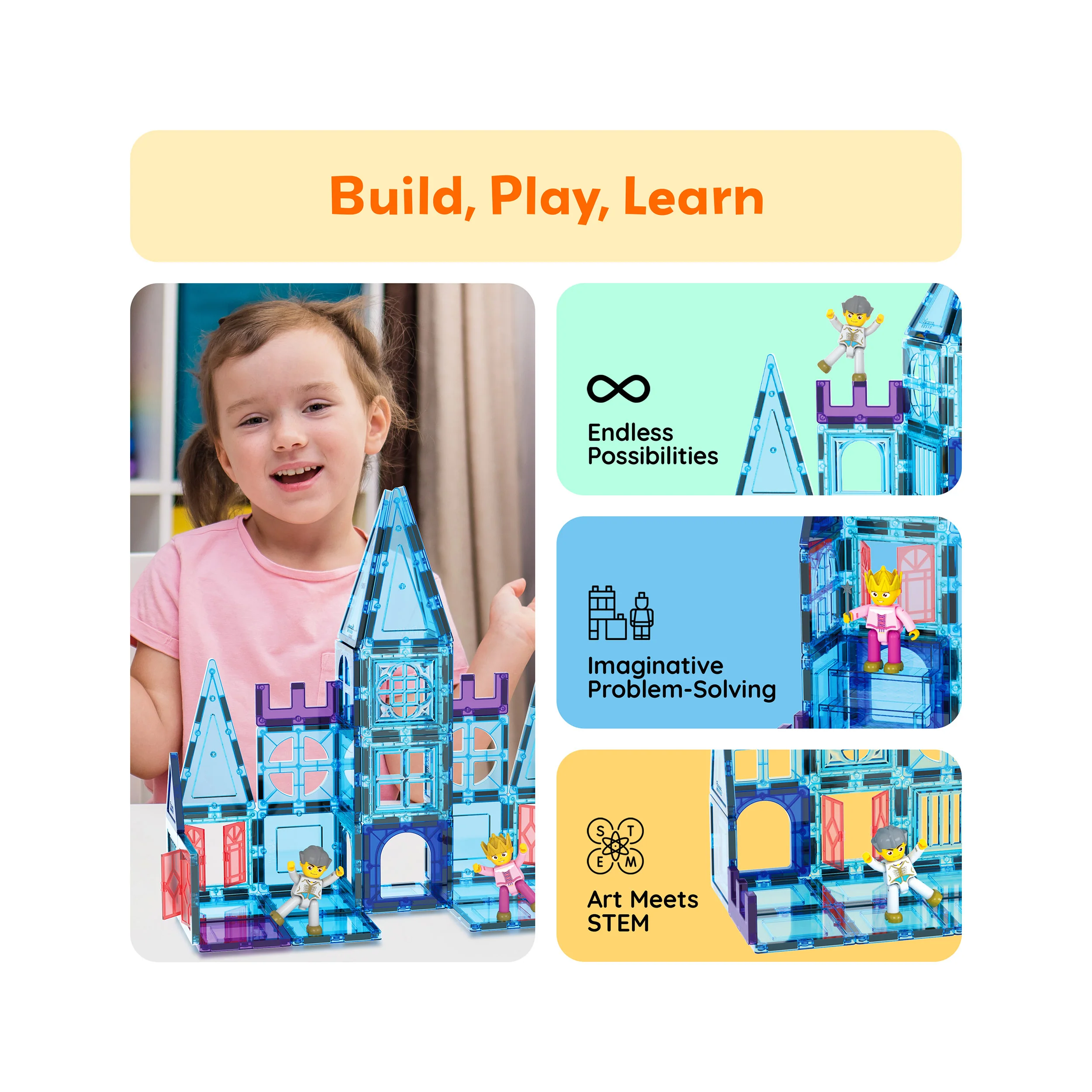 PicassoTiles 72pc Magnetic Tiles Winter Ice Castle Set - Image 4