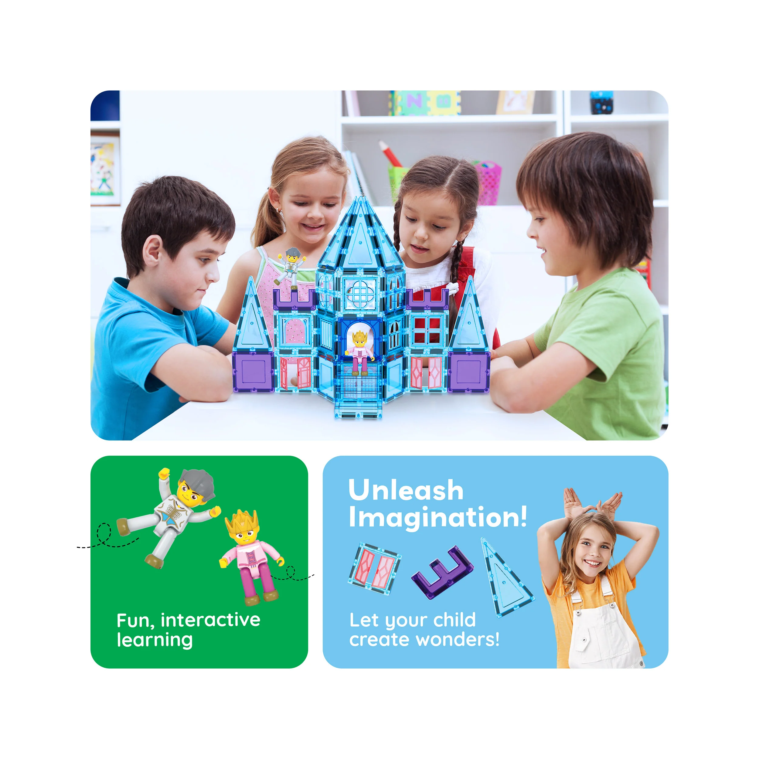 PicassoTiles 72pc Magnetic Tiles Winter Ice Castle Set - Image 5